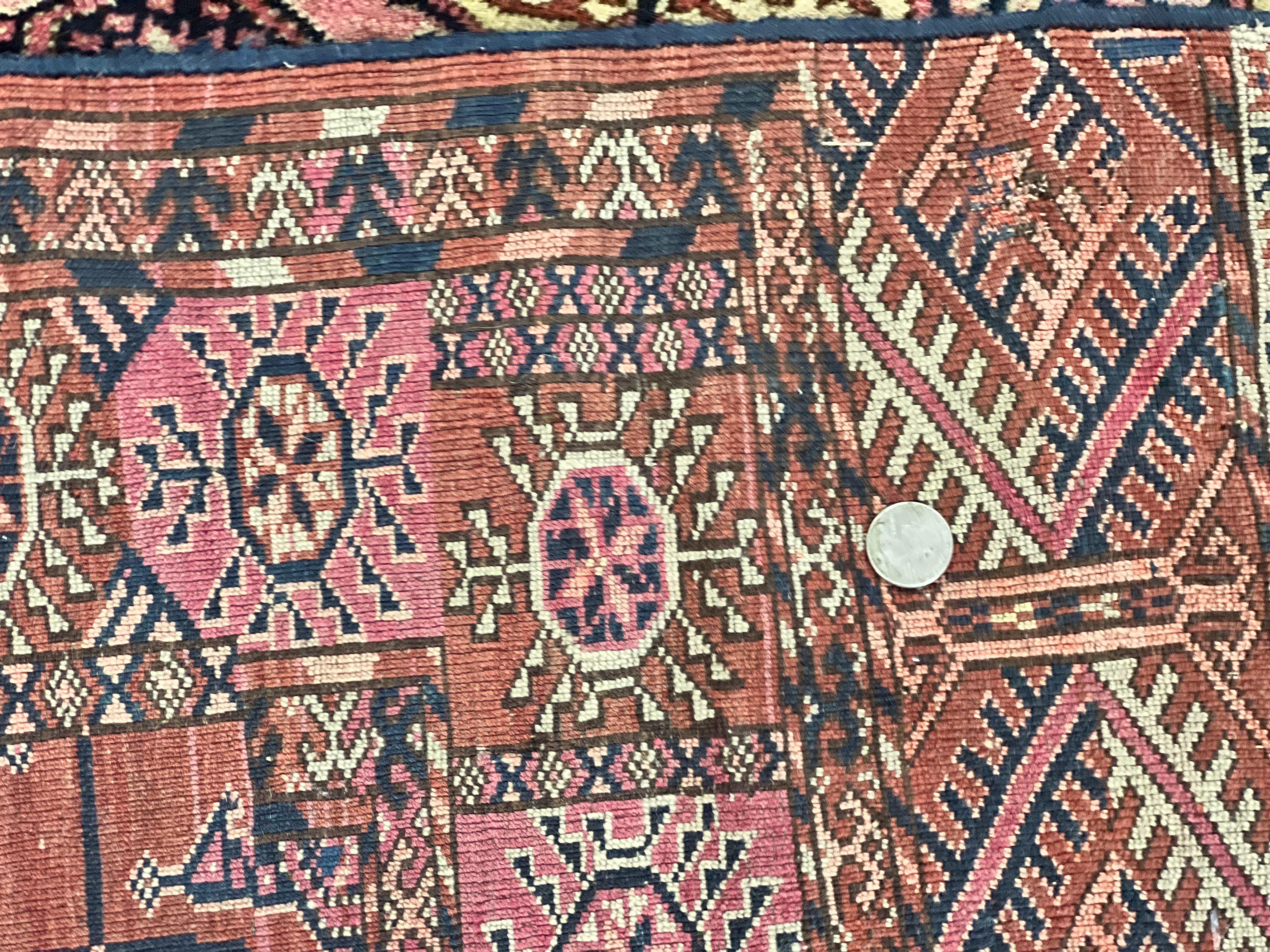 Persian Turkoman Rug 4x6, Wool Hand Knotted Antique Bokhara Carpet, Red Pink, Handmade Tribal Oriental Rug 4 x 6 ft - Image 10