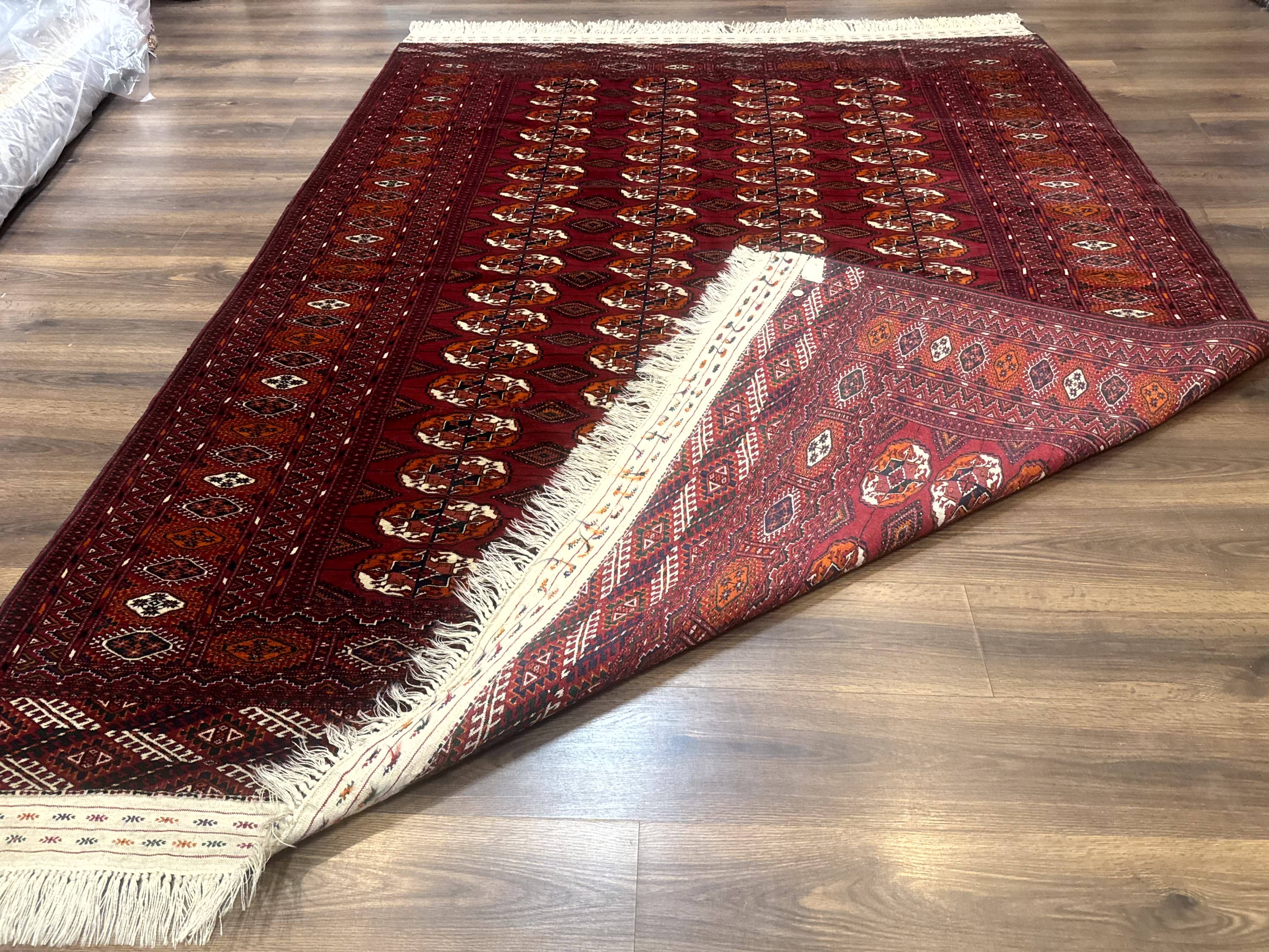 Persian Turkoman Rug 7x9, Red Tribal Carpet - Image 11