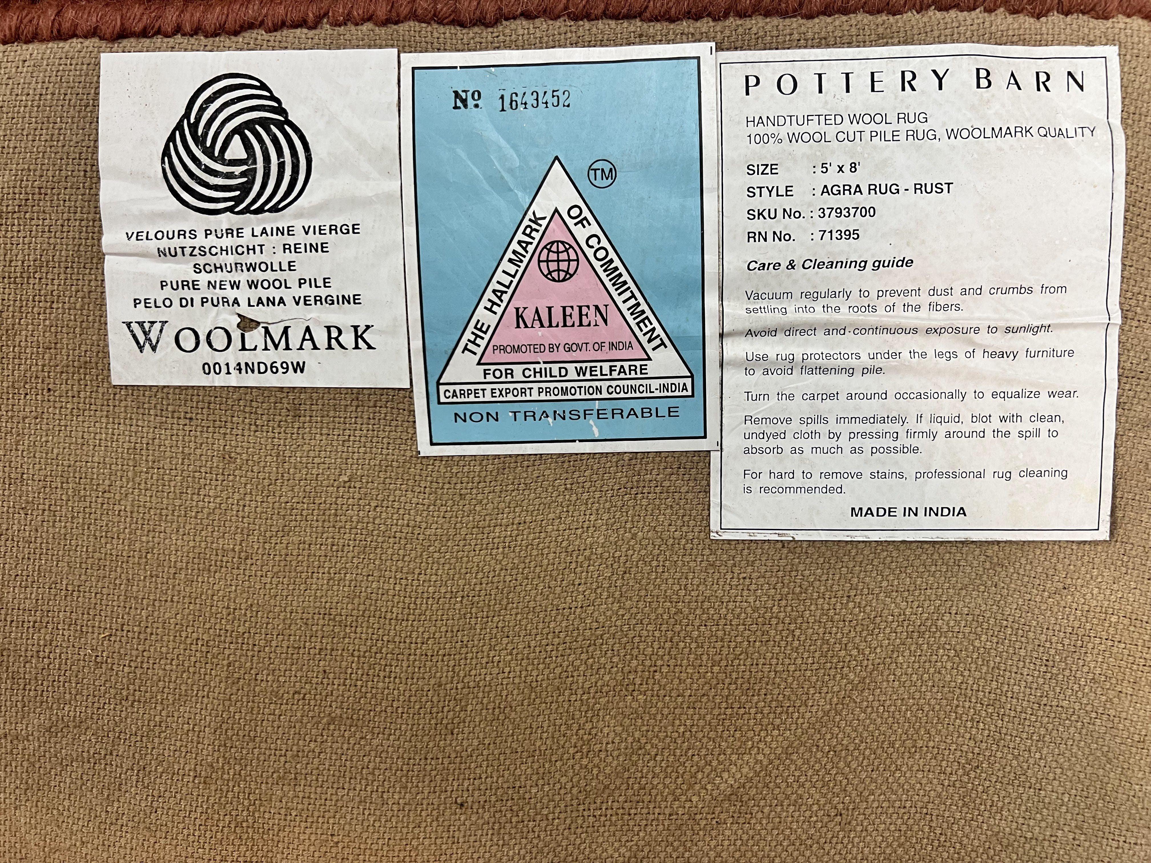 Pottery Barn Rug 5x8, Vintage Hand Tufted Carpet, Wool and Silk, Rust & Maroon - Image 10
