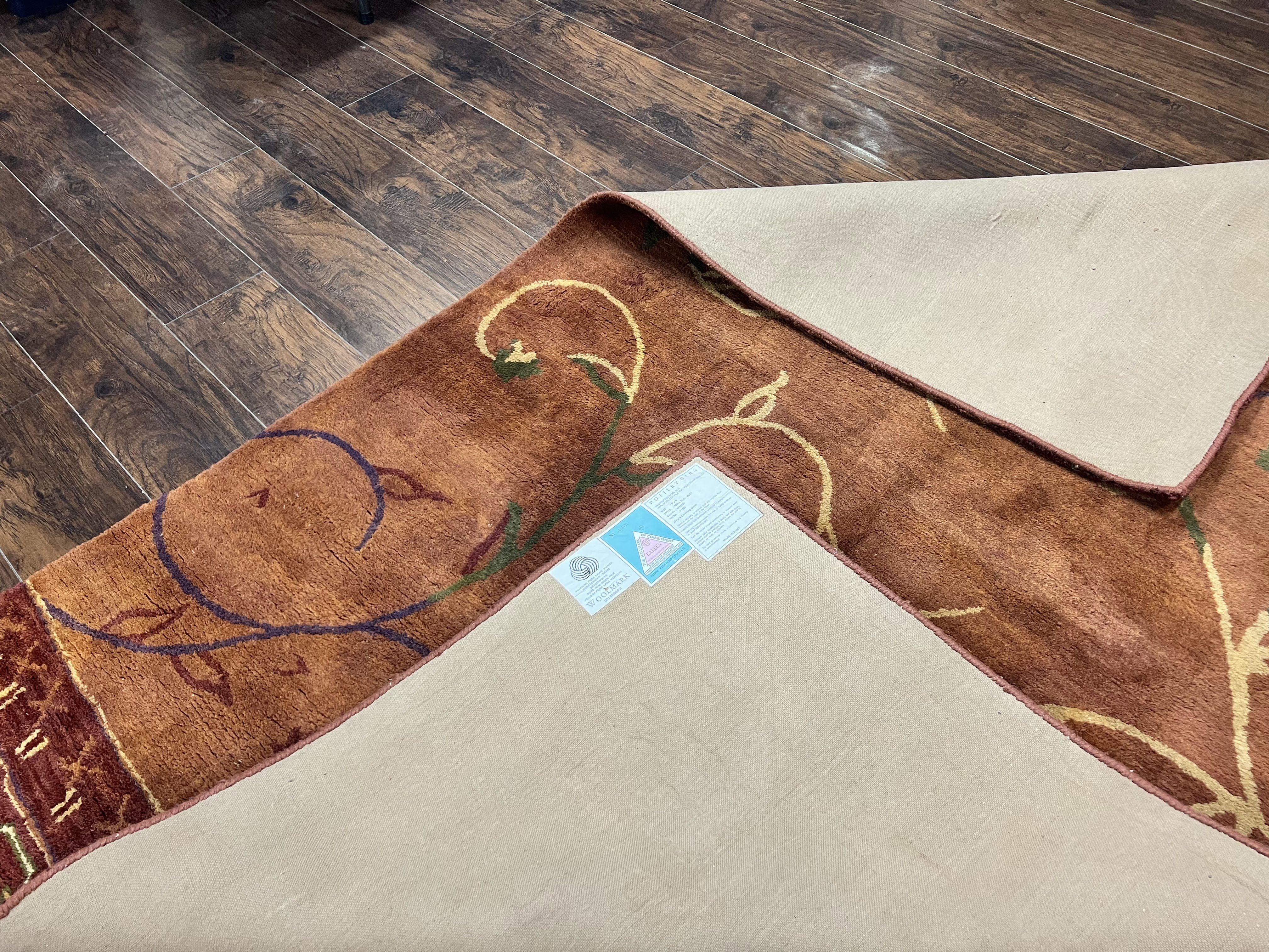 Pottery Barn Rug 5x8, Vintage Hand Tufted Carpet, Wool and Silk, Rust & Maroon - Image 11