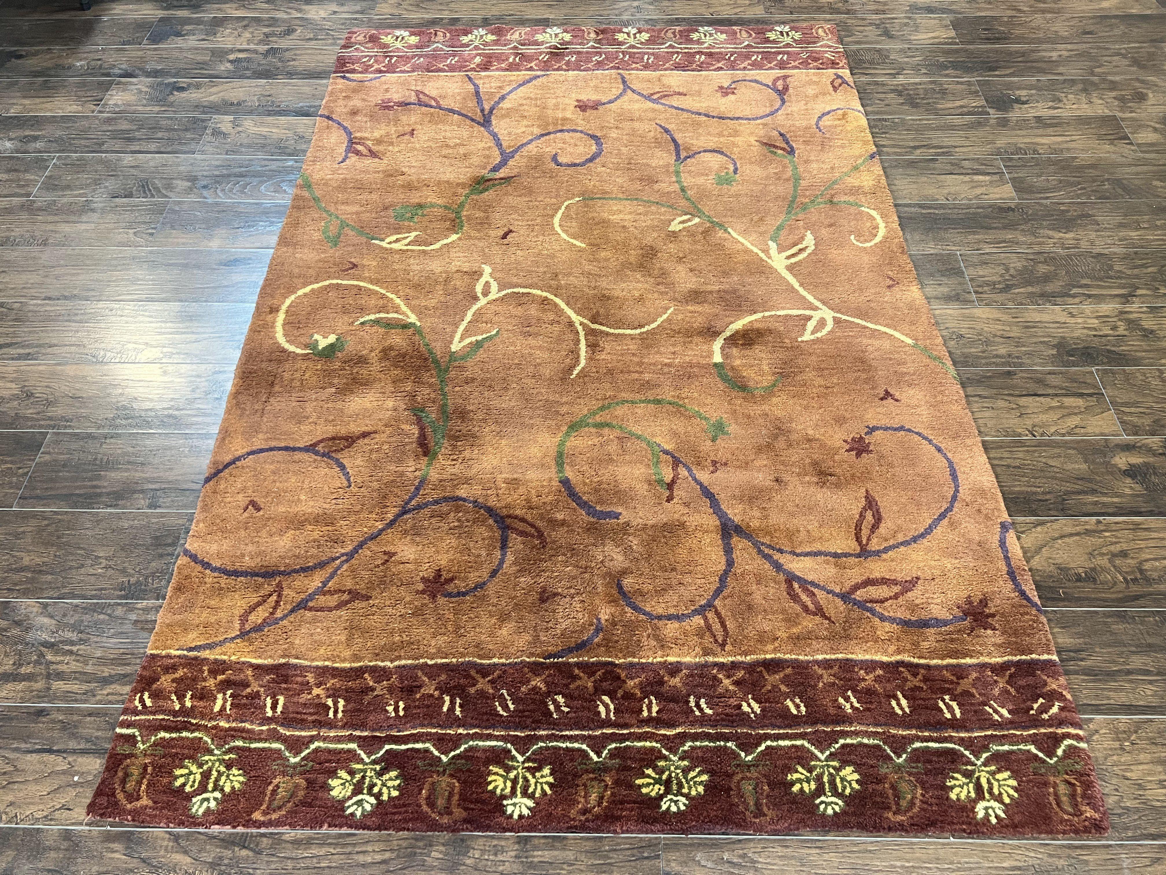 Pottery Barn Rug 5x8, Vintage Hand Tufted Carpet, Wool and Silk, Rust & Maroon - Image 12