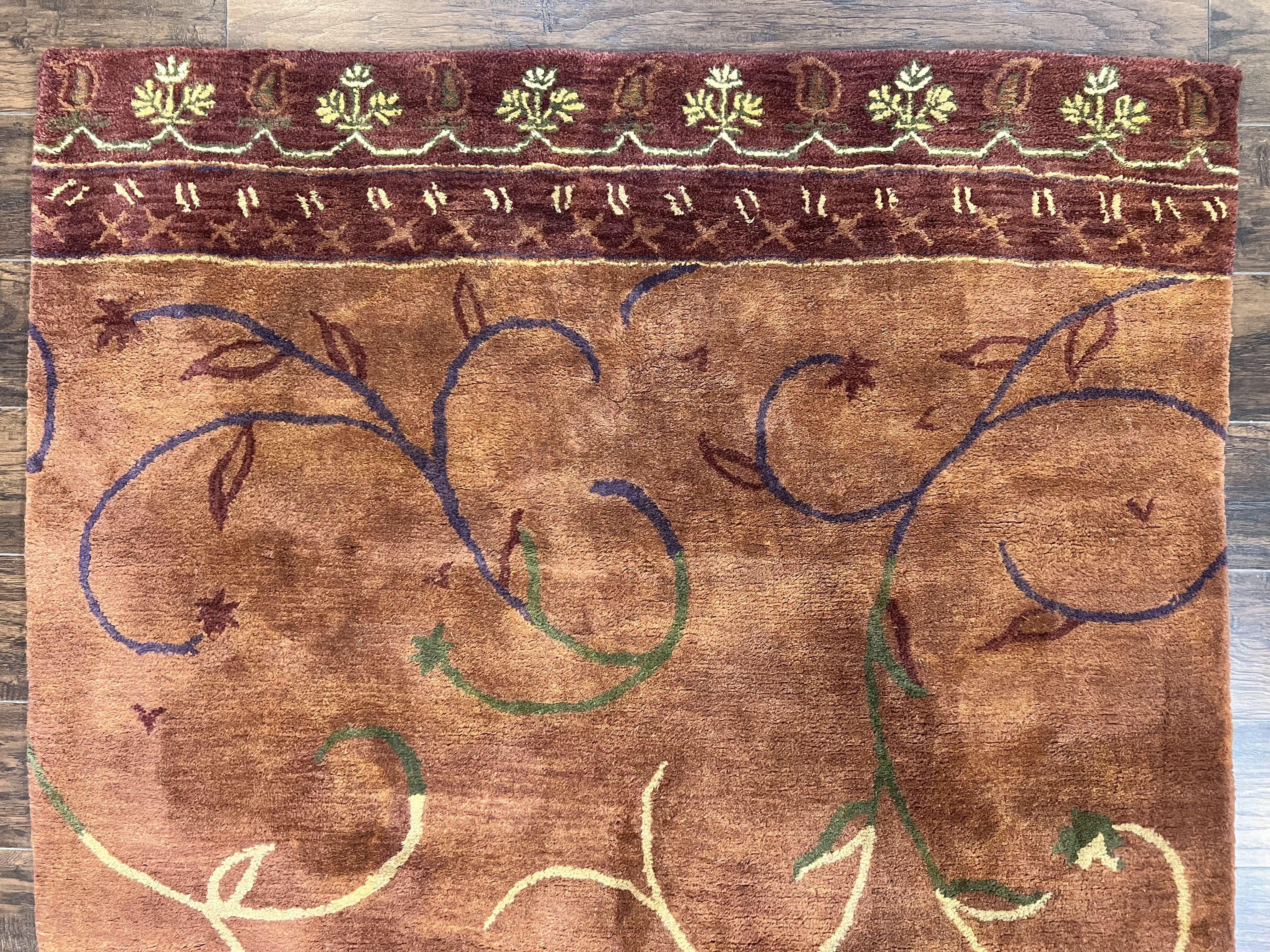 Pottery Barn Rug 5x8, Vintage Hand Tufted Carpet, Wool and Silk, Rust & Maroon - Image 3