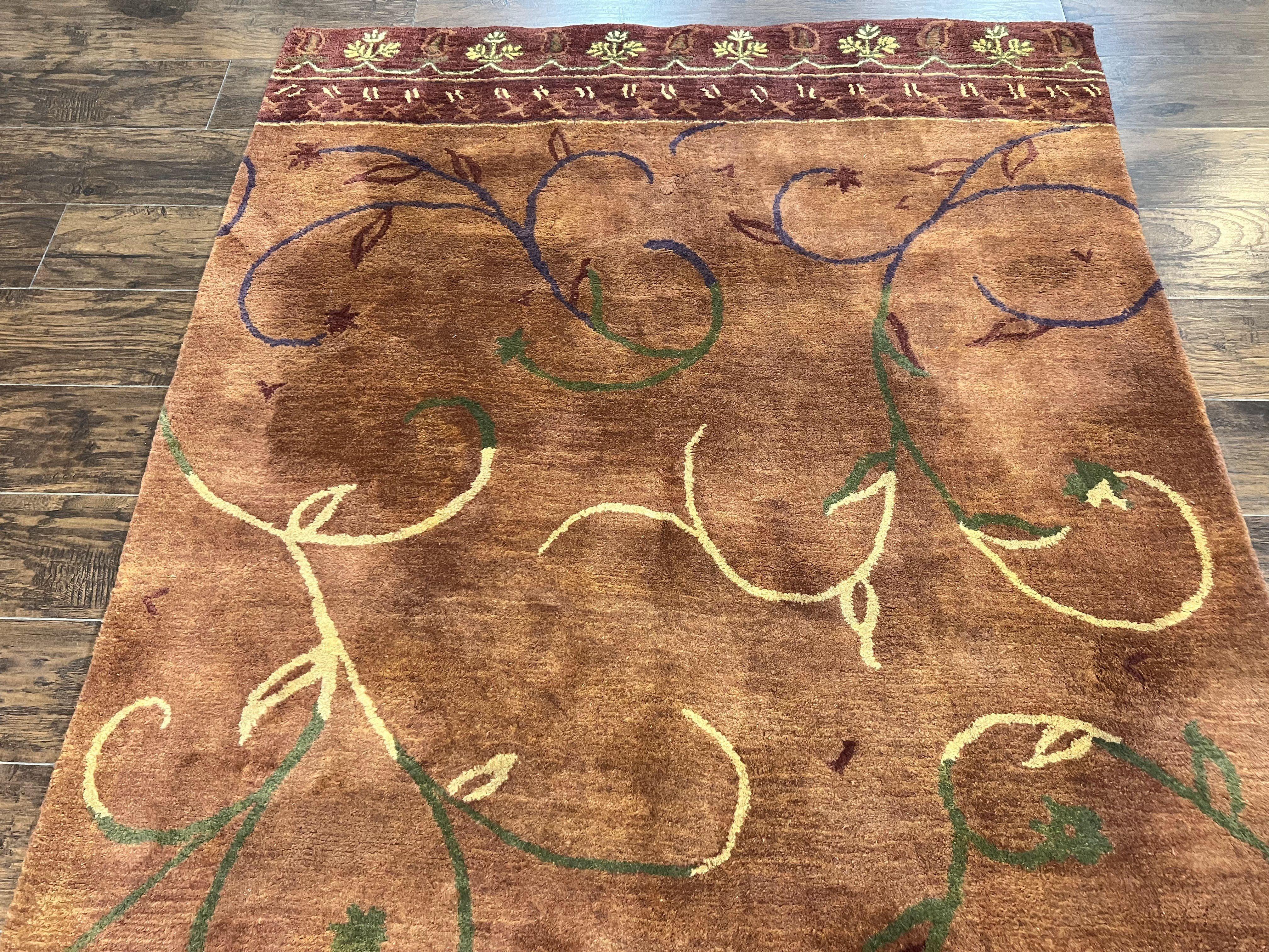 Pottery Barn Rug 5x8, Vintage Hand Tufted Carpet, Wool and Silk, Rust & Maroon - Image 4