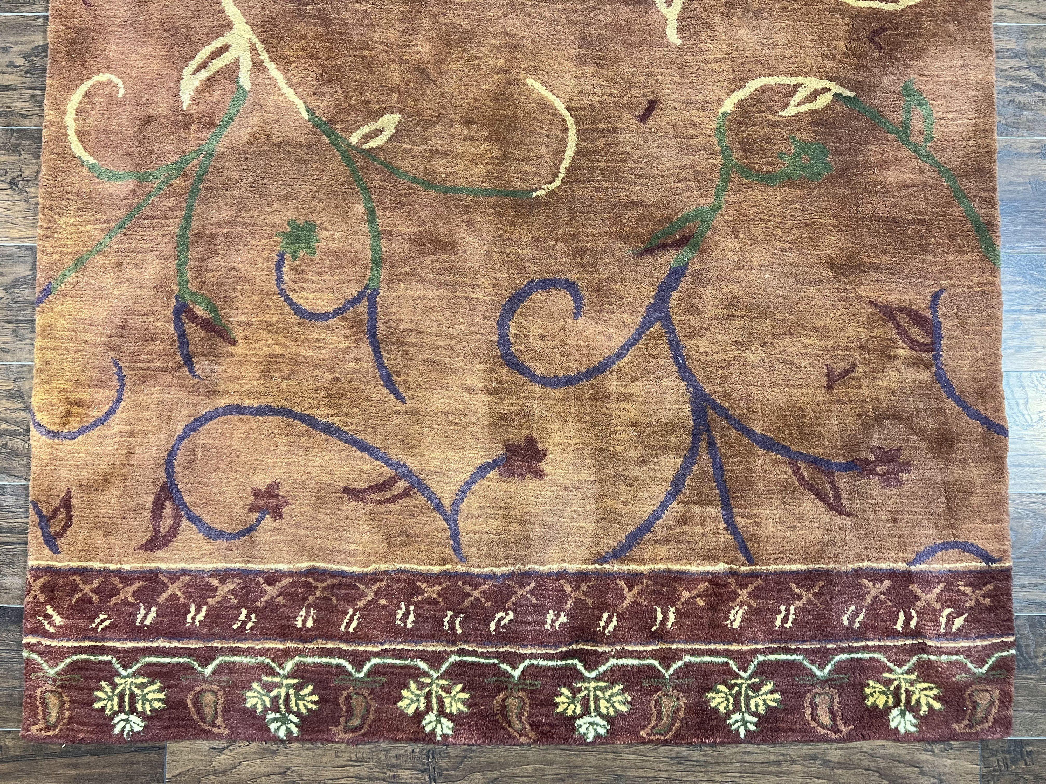 Pottery Barn Rug 5x8, Vintage Hand Tufted Carpet, Wool and Silk, Rust & Maroon - Image 5