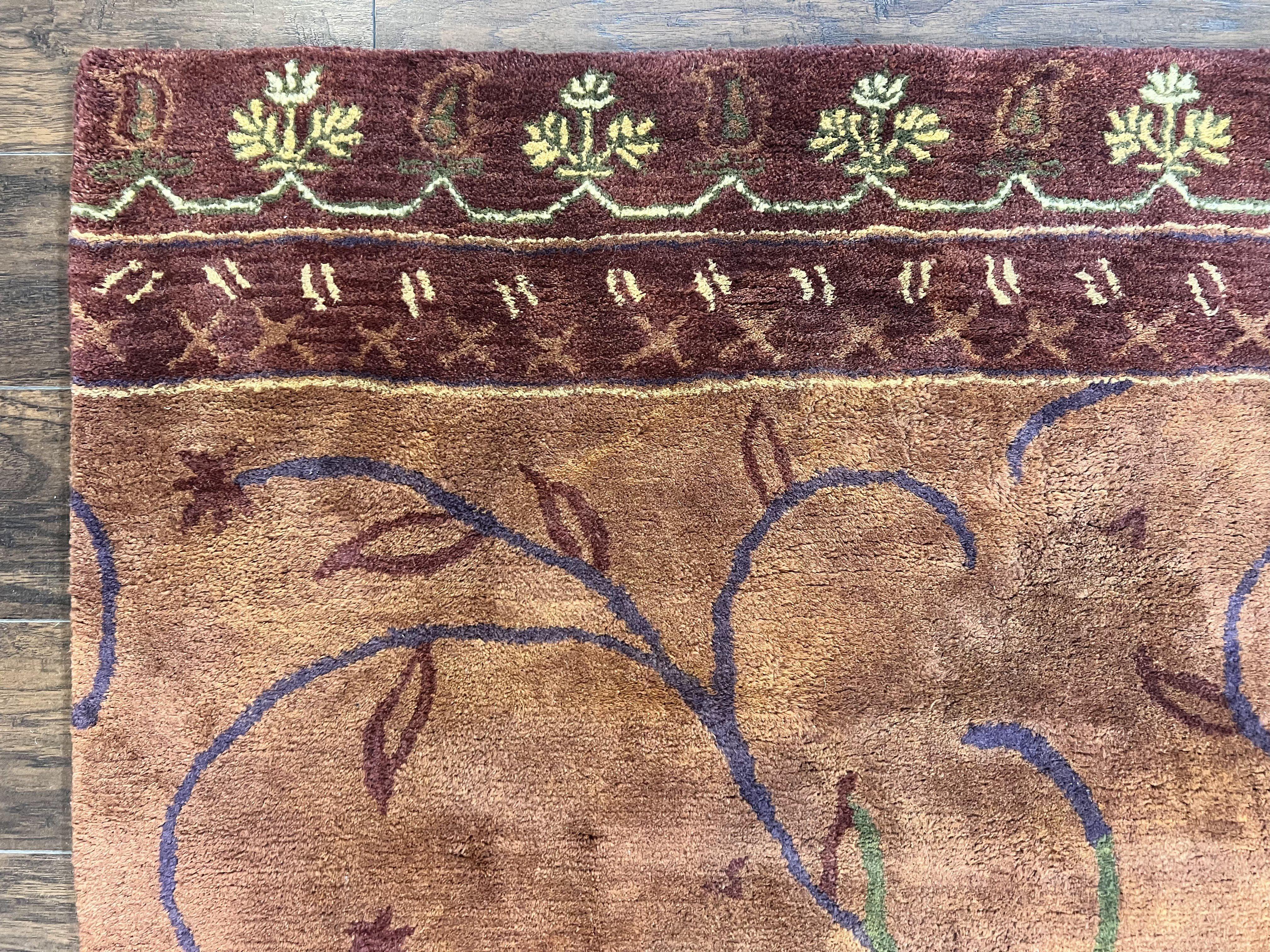 Pottery Barn Rug 5x8, Vintage Hand Tufted Carpet, Wool and Silk, Rust & Maroon - Image 6