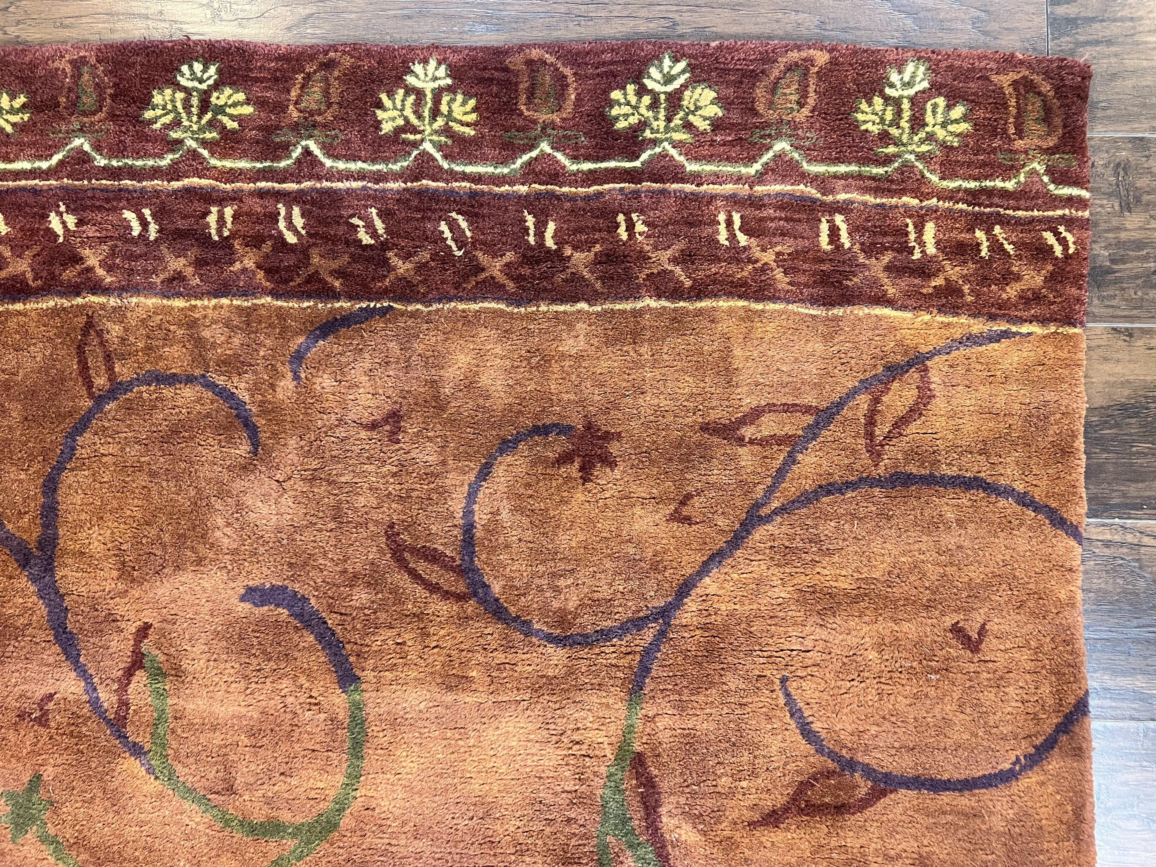 Pottery Barn Rug 5x8, Vintage Hand Tufted Carpet, Wool and Silk, Rust & Maroon - Image 7