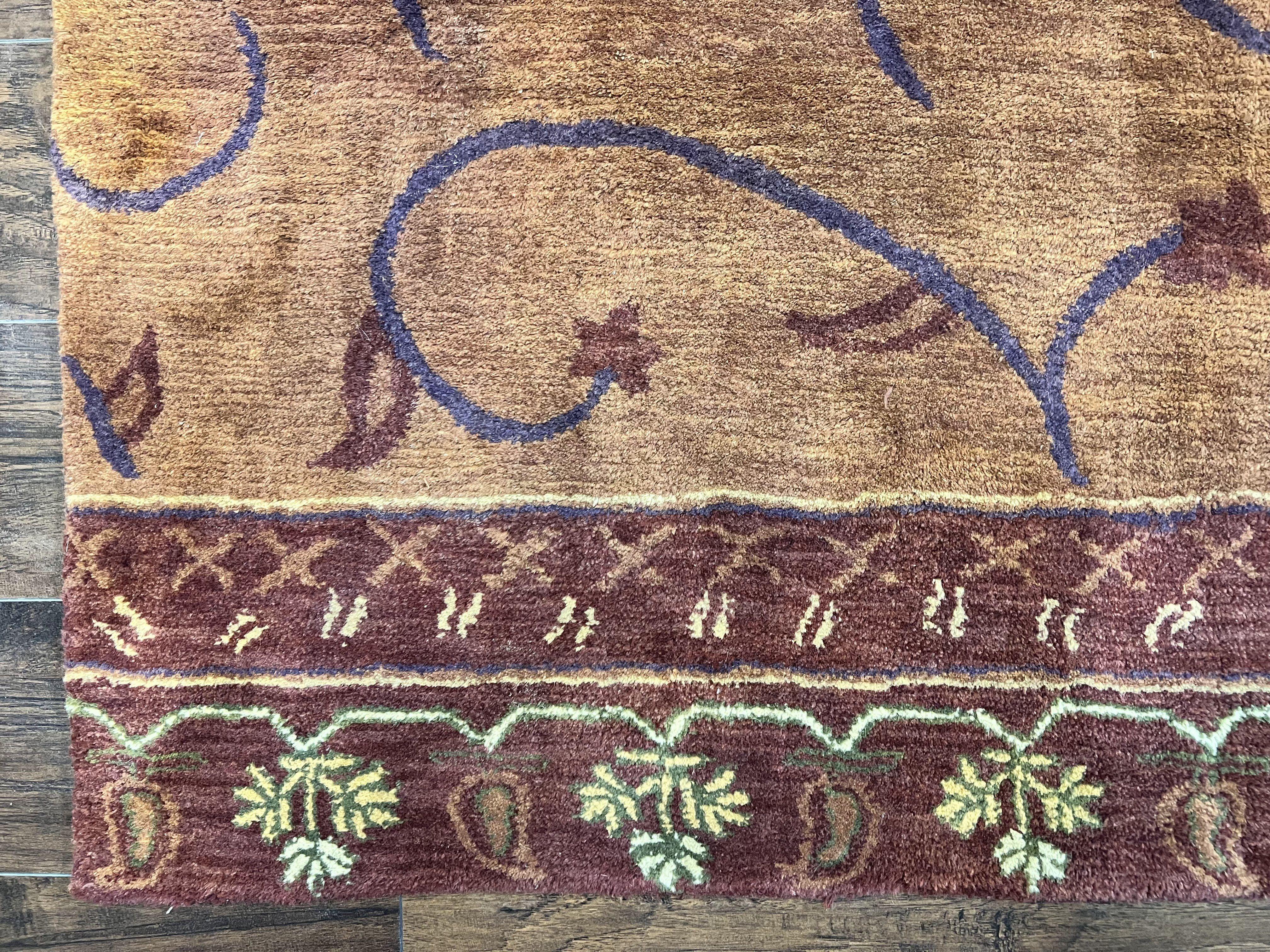 Pottery Barn Rug 5x8, Vintage Hand Tufted Carpet, Wool and Silk, Rust & Maroon - Image 8