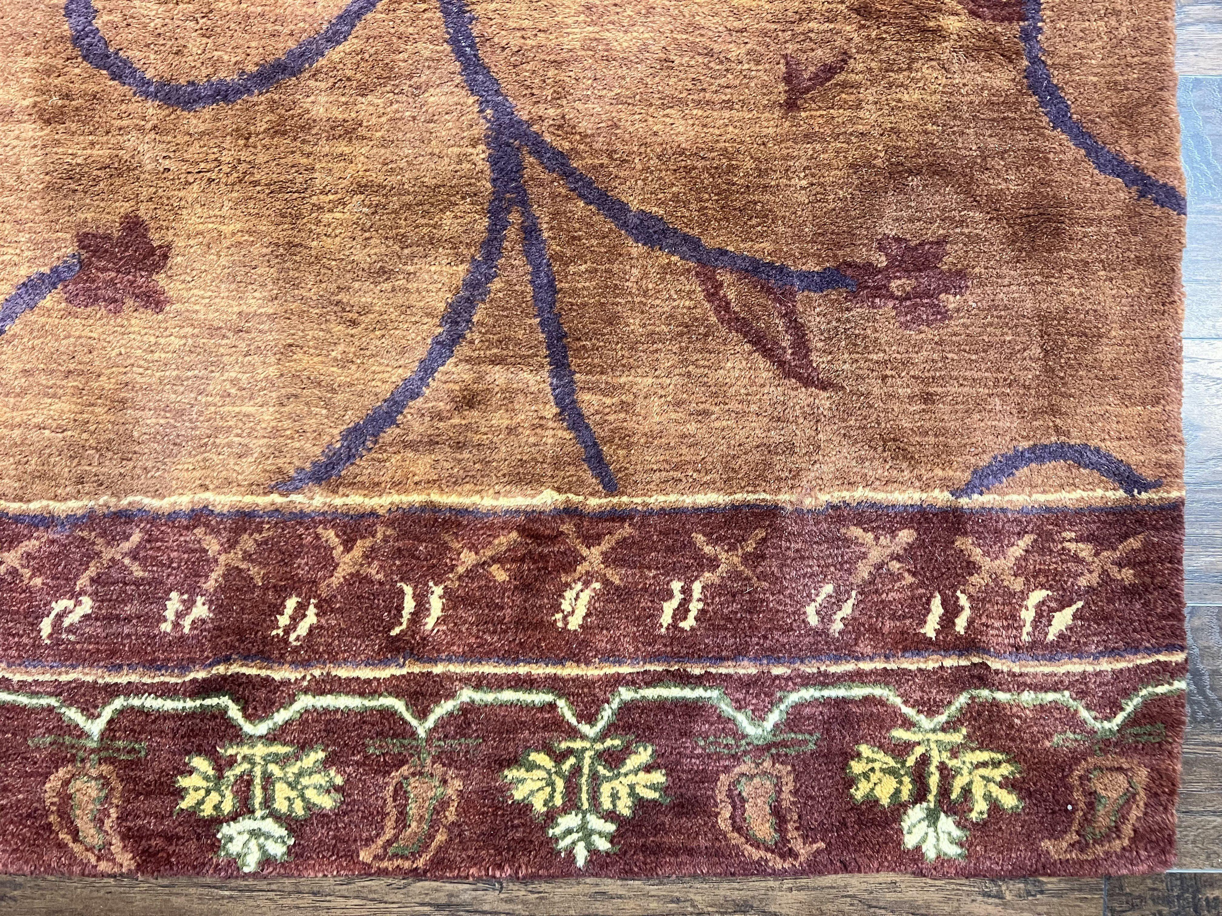 Pottery Barn Rug 5x8, Vintage Hand Tufted Carpet, Wool and Silk, Rust & Maroon - Image 9