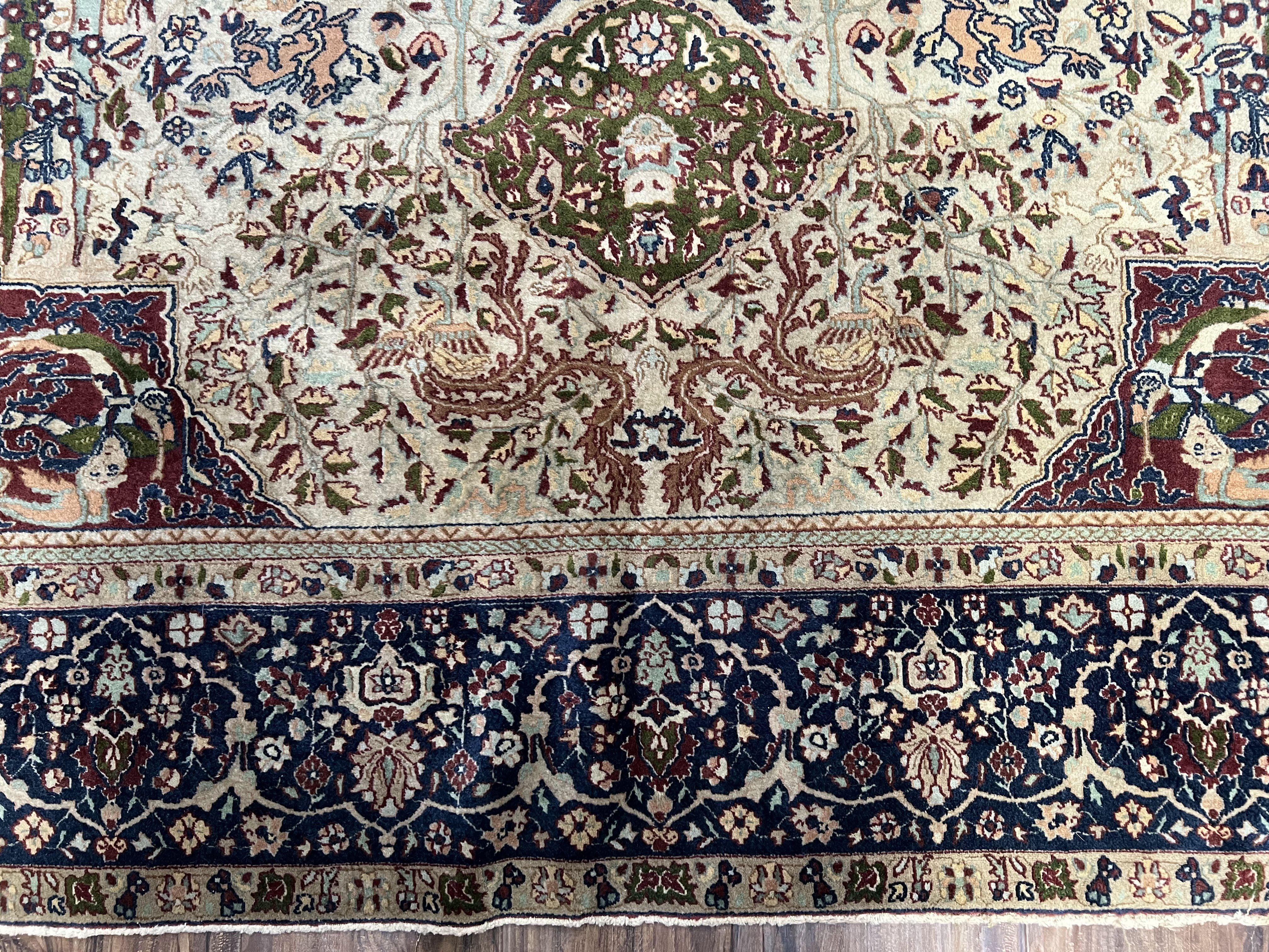 Rare Antique Indian Agra Rug, Early 20th Century Indian Carpet, Animal and Angel Motifs, Hunting Scene, Collectible Oriental Carpet, Wow - Image 11