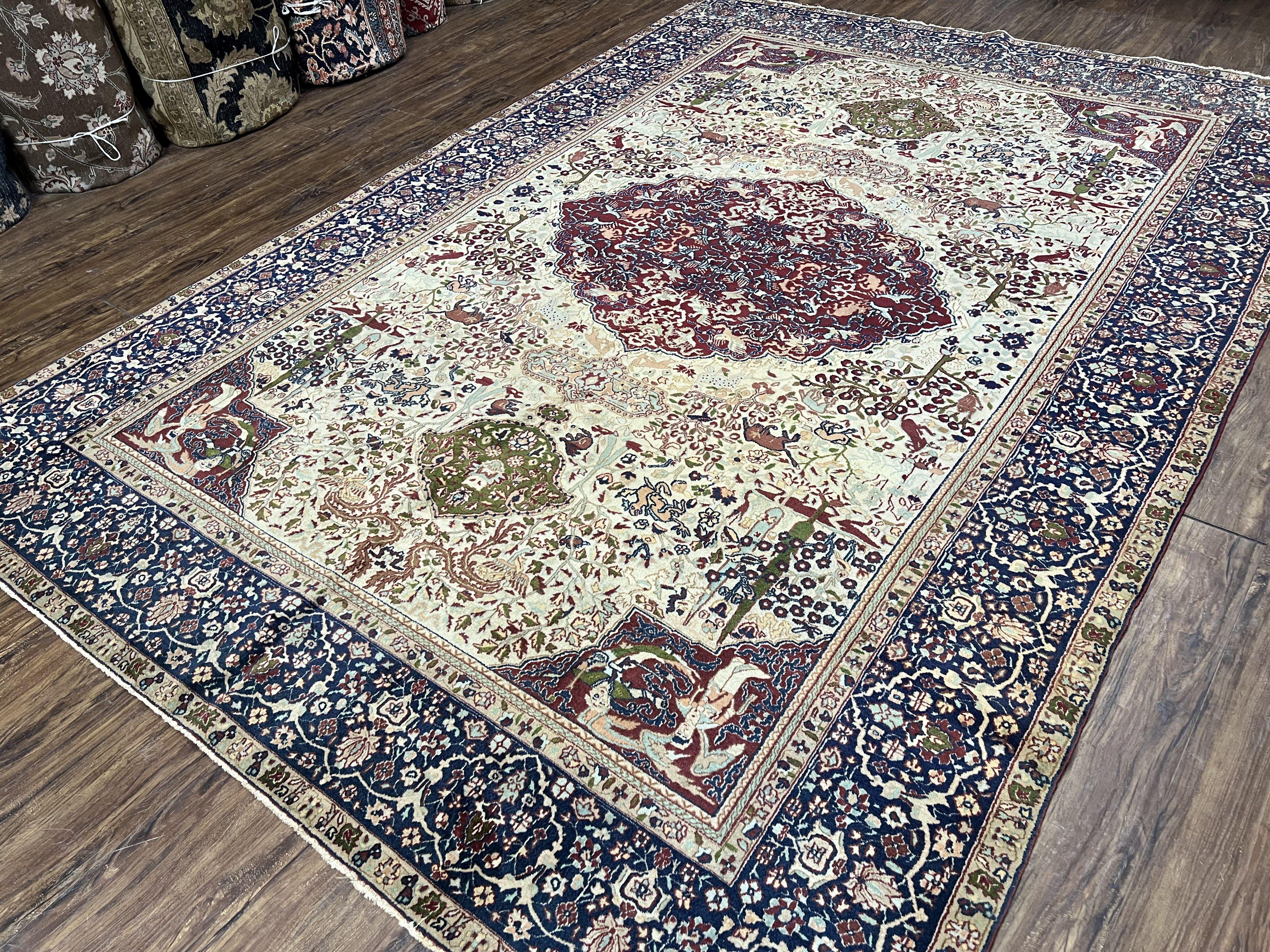 Rare Antique Indian Agra Rug, Early 20th Century Indian Carpet, Animal and Angel Motifs, Hunting Scene, Collectible Oriental Carpet, Wow - Image 12