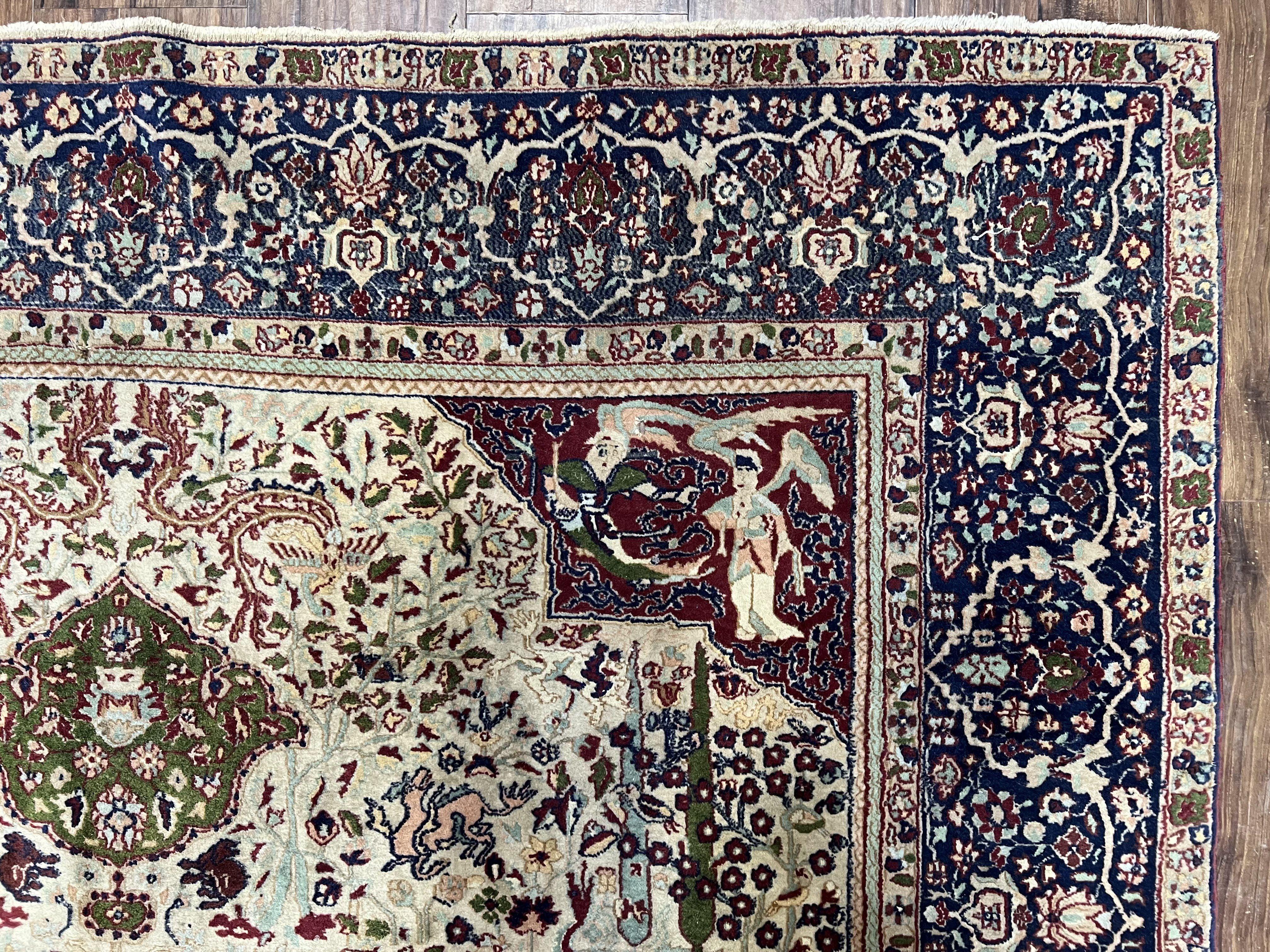 Rare Antique Indian Agra Rug, Early 20th Century Indian Carpet, Animal and Angel Motifs, Hunting Scene, Collectible Oriental Carpet, Wow - Image 7