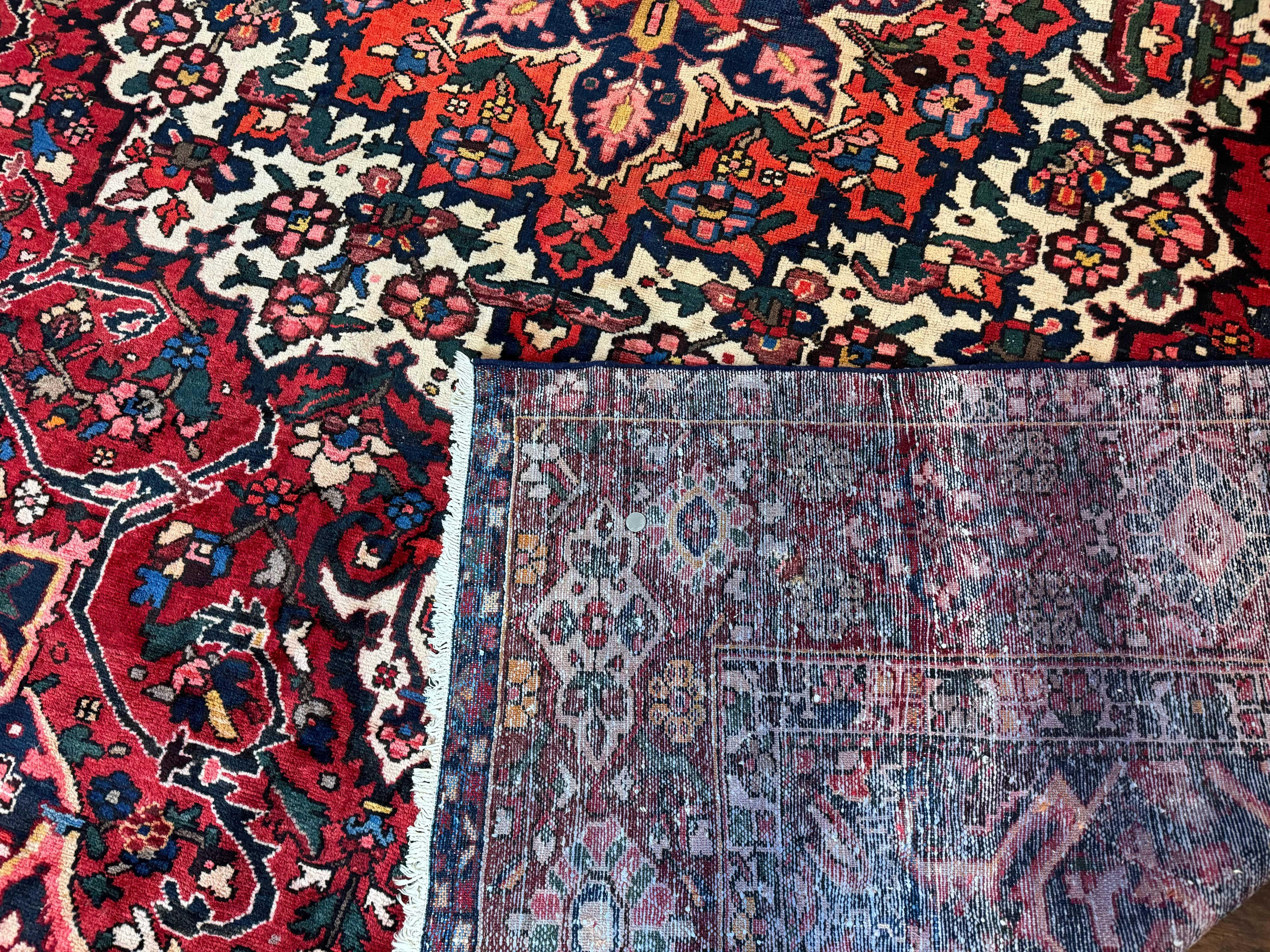 Rare Persian Bakhtiari Rug 10x13, Red, Semi Antique, Large Persian Carpet, Handmade - Image 10