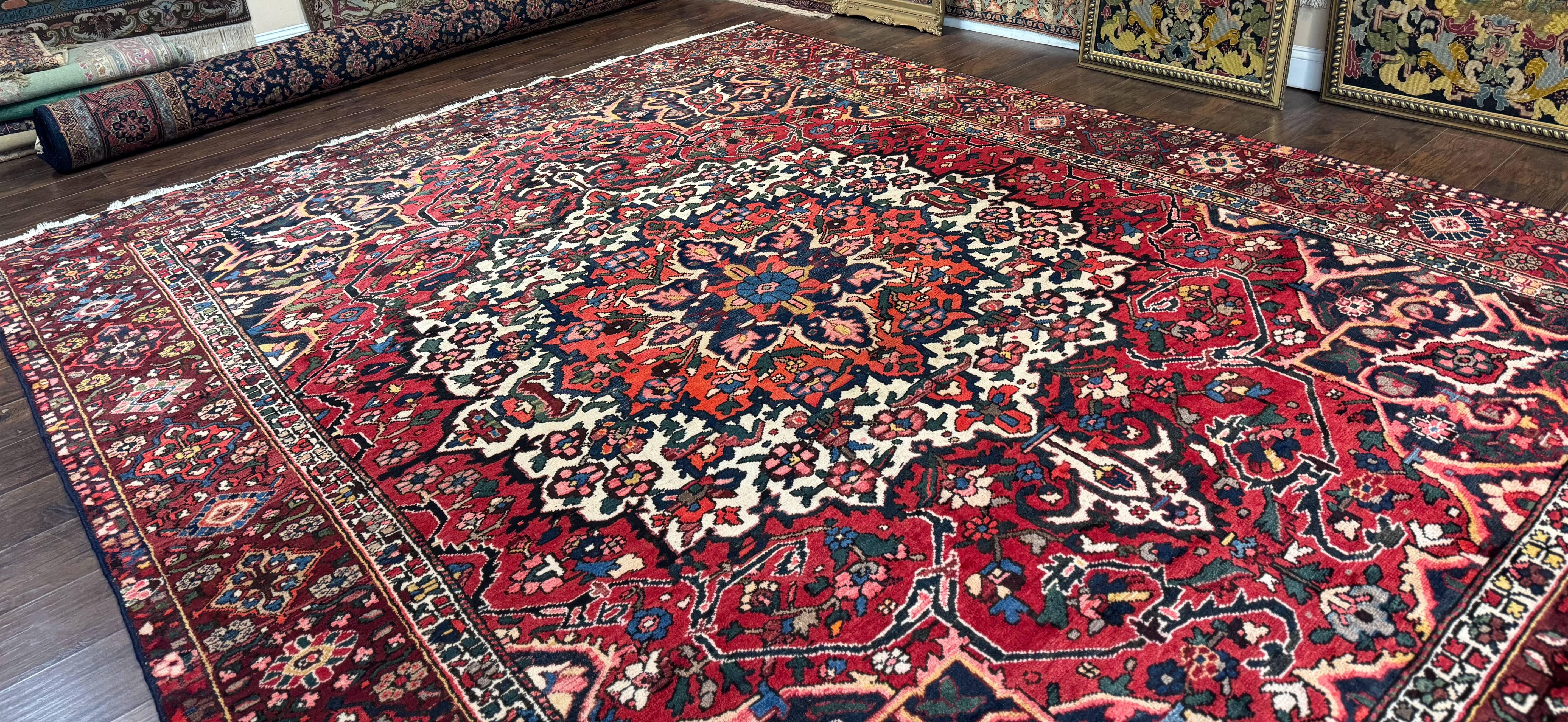 Rare Persian Bakhtiari Rug 10x13, Red, Semi Antique, Large Persian Carpet, Handmade - Image 12