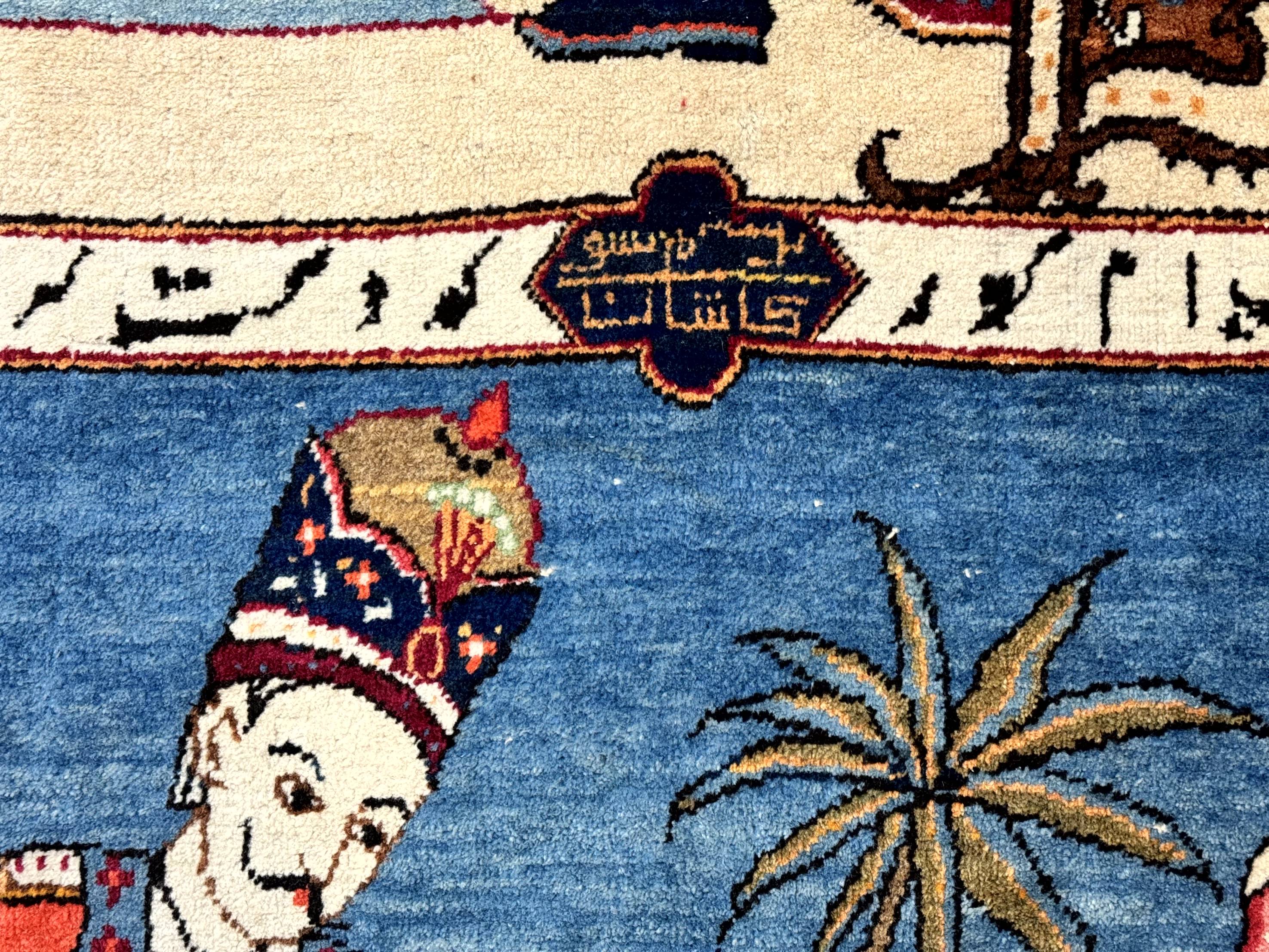 Rare Persian Kashan Pictorial Rug 6x9, King Bahram Hunting Scene, Persian Kings, Hand Knotted Persian Rug for Wall Hanging, Antique, Wool - Image 5