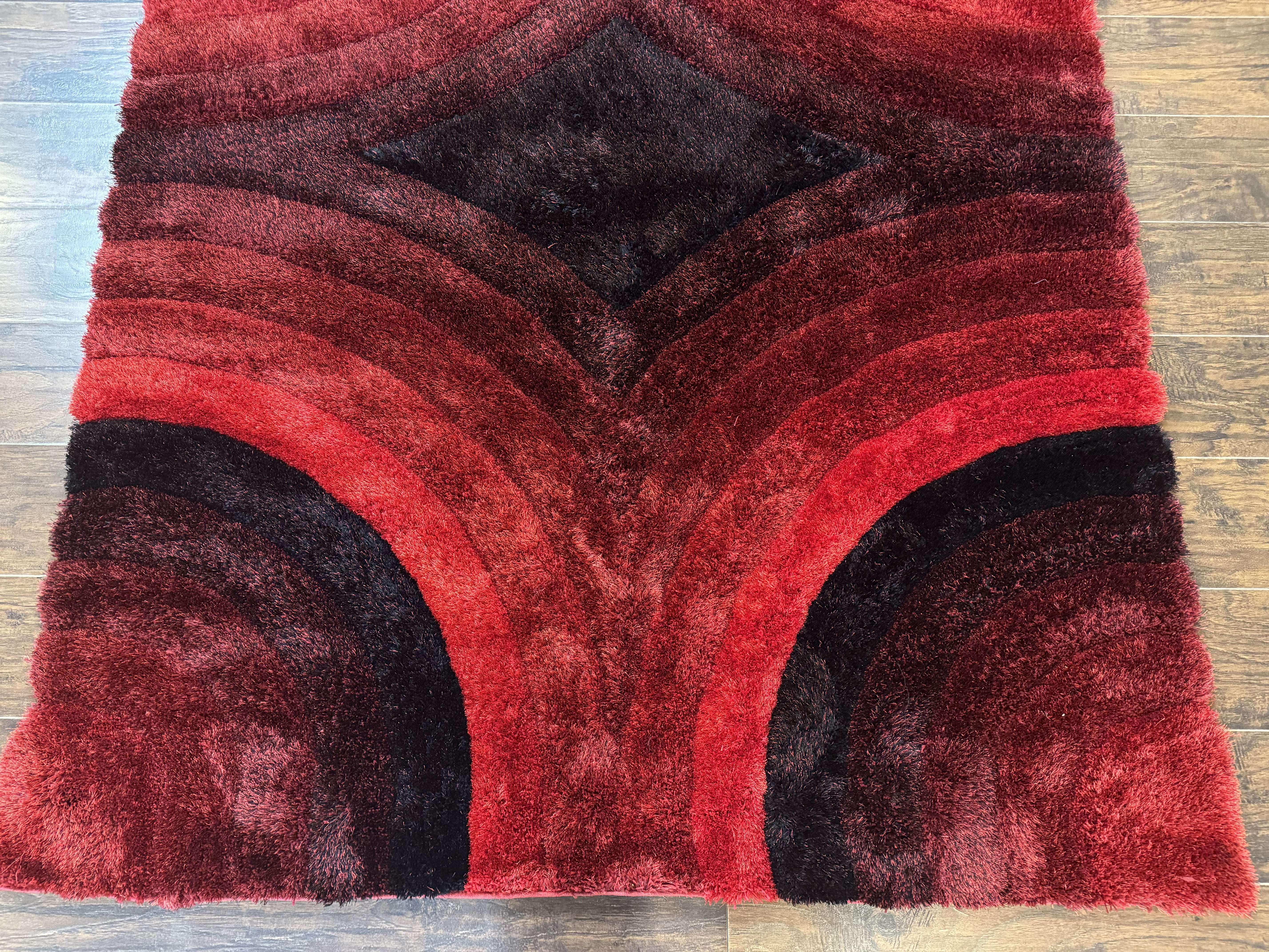 Red and Black Shag Rug 5x7, Pair A - Image 5