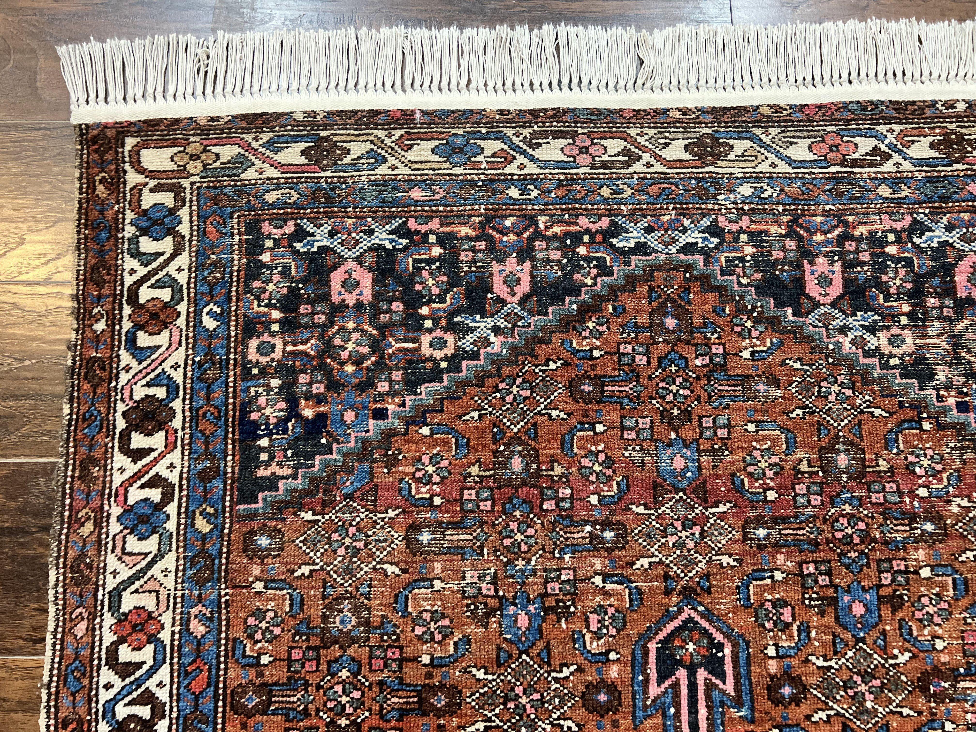 Red Persian Hamadan Rug 4x6, Wool Handmade Antique Carpet, Geometric Medallion Rug, Oriental Rug 4 x 6, Persian Tribal Rug, Hand Knotted Rug - Image 6