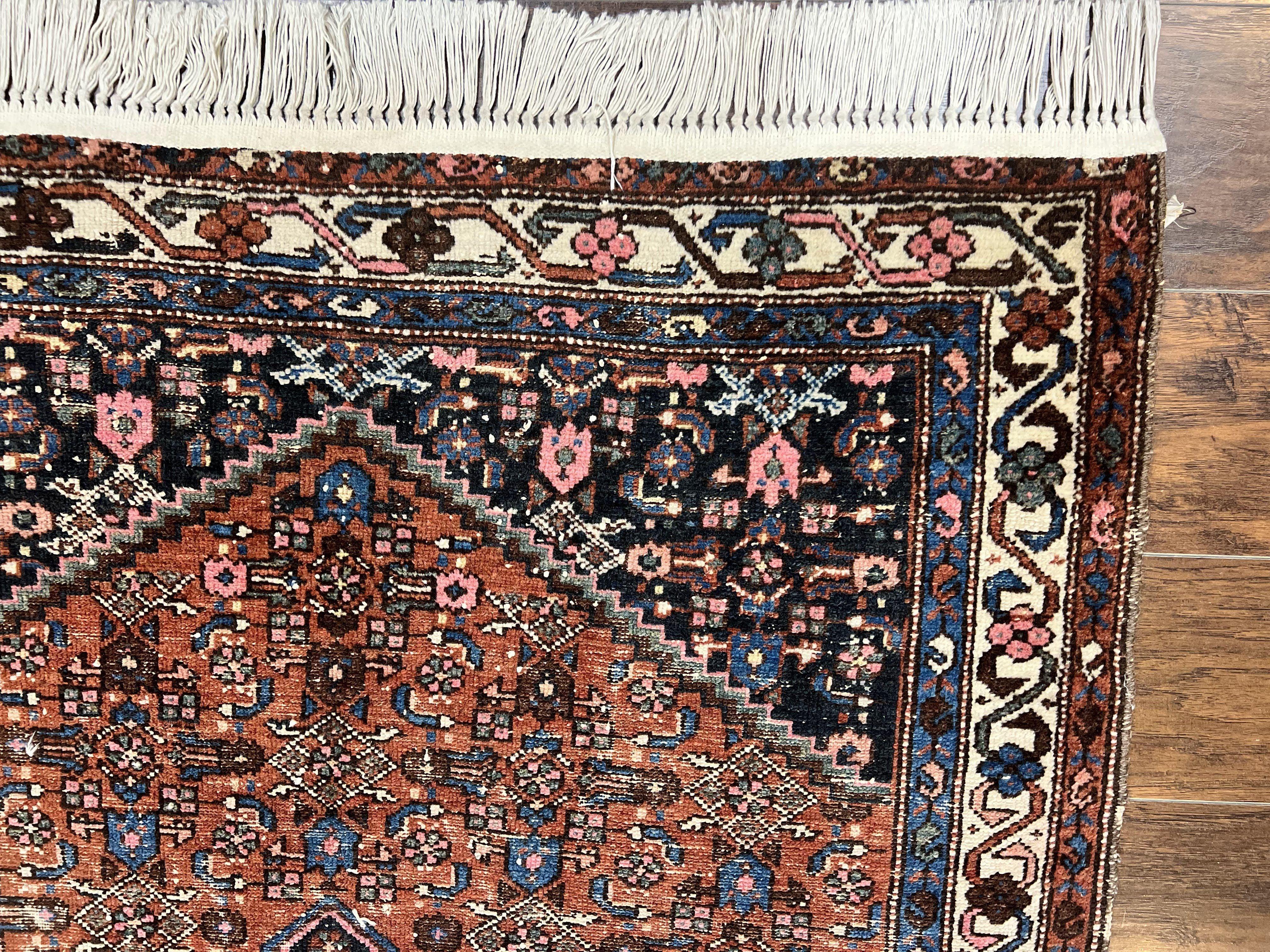 Red Persian Hamadan Rug 4x6, Wool Handmade Antique Carpet, Geometric Medallion Rug, Oriental Rug 4 x 6, Persian Tribal Rug, Hand Knotted Rug - Image 7