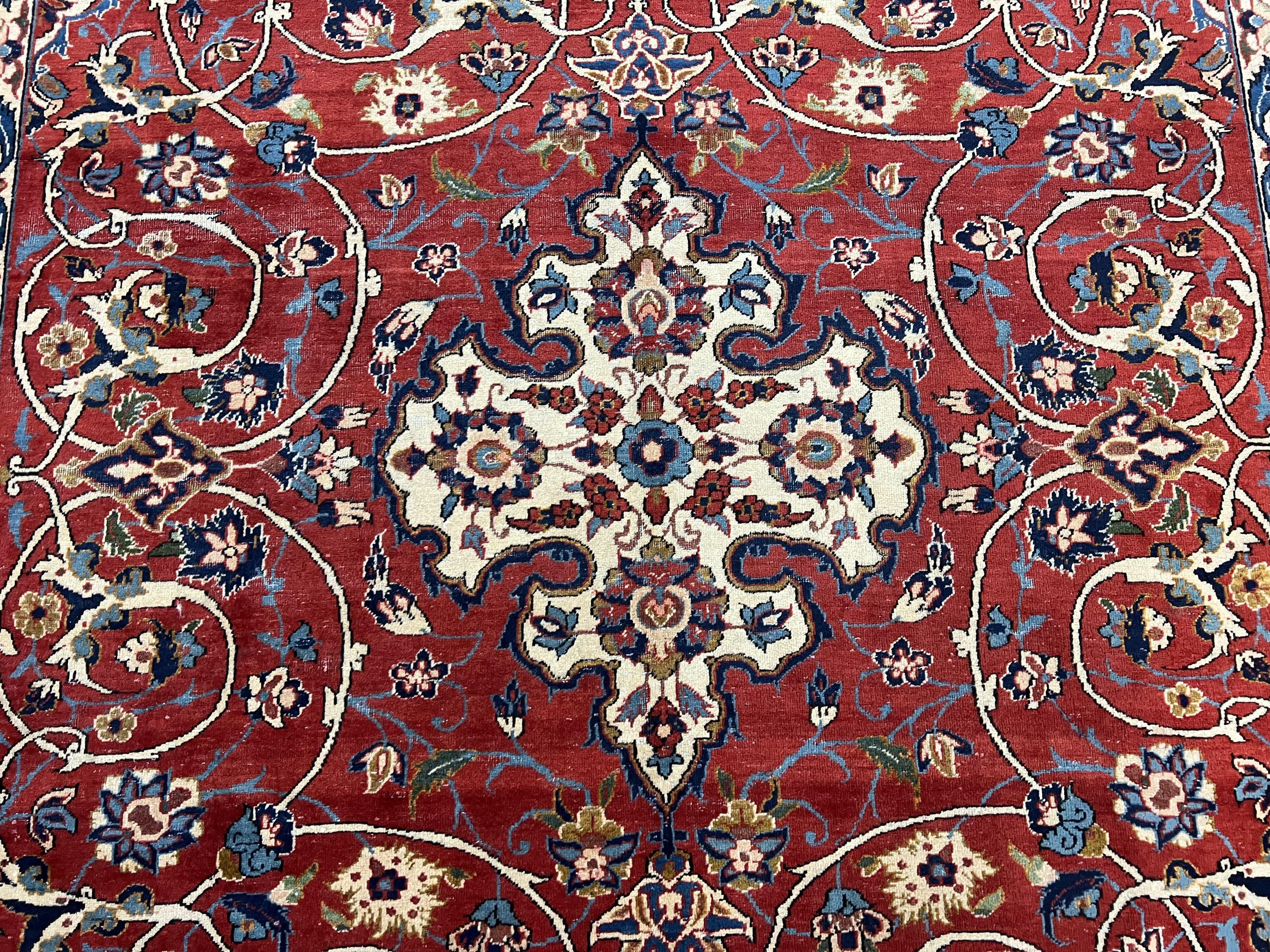 Red Persian Isfahan Rug 7x10 - Antique, Floral Medallion - Image 11