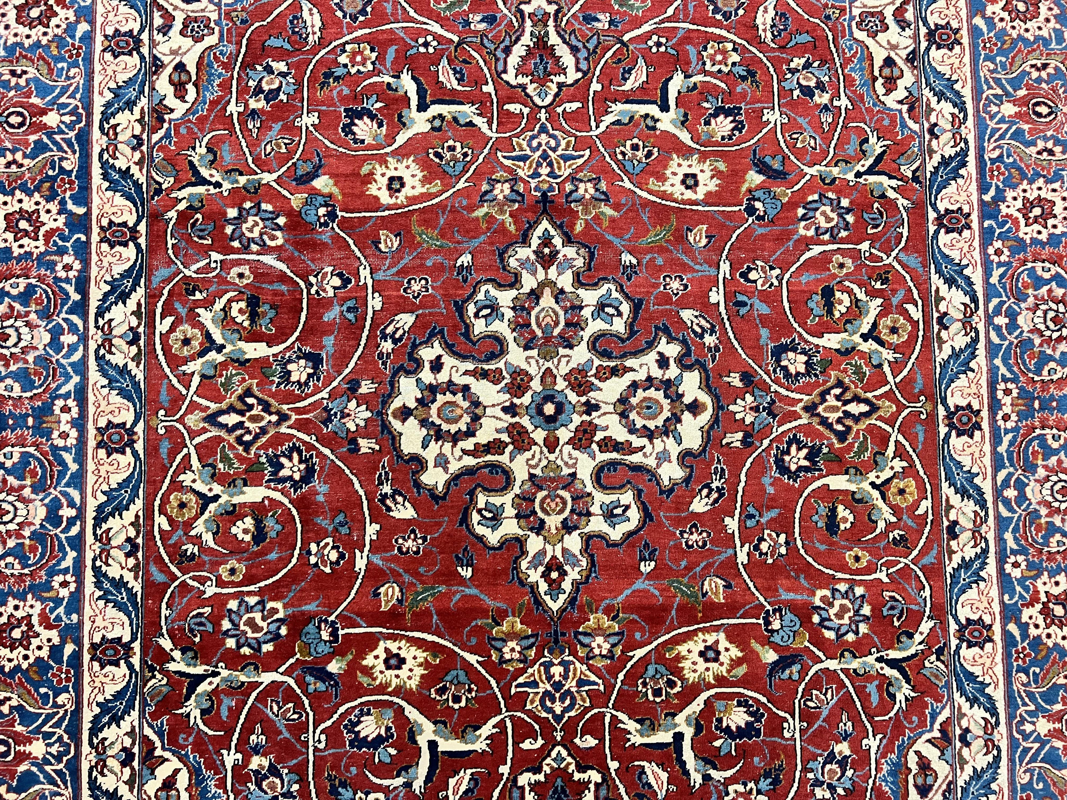 Red Persian Isfahan Rug 7x10 - Antique, Floral Medallion - Image 4