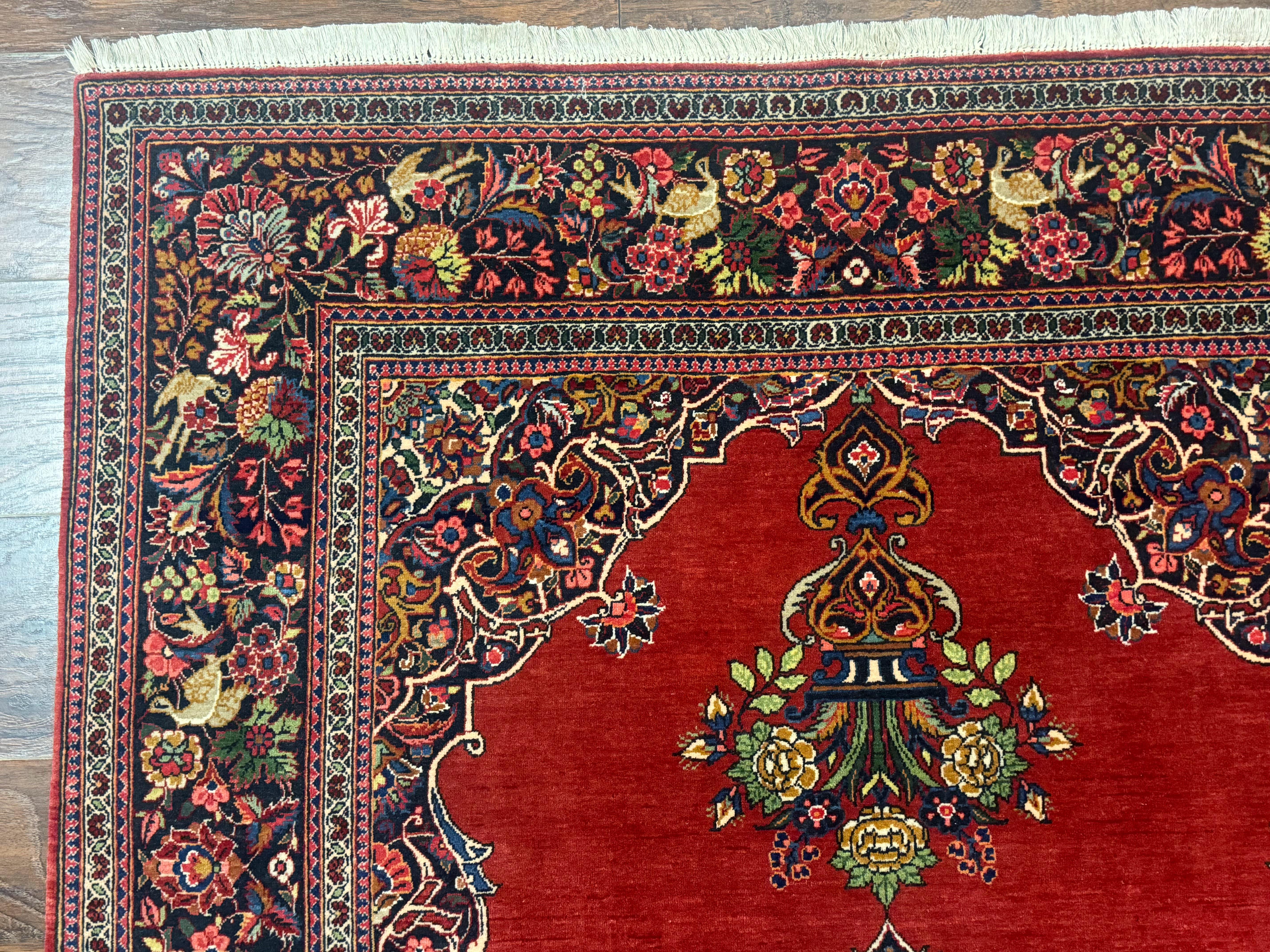 Red Persian Kashan Rug 4x6, Very Fine 260 KPSI, Red and Navy Blue Persian Carpet, Semi Open Field - Image 6