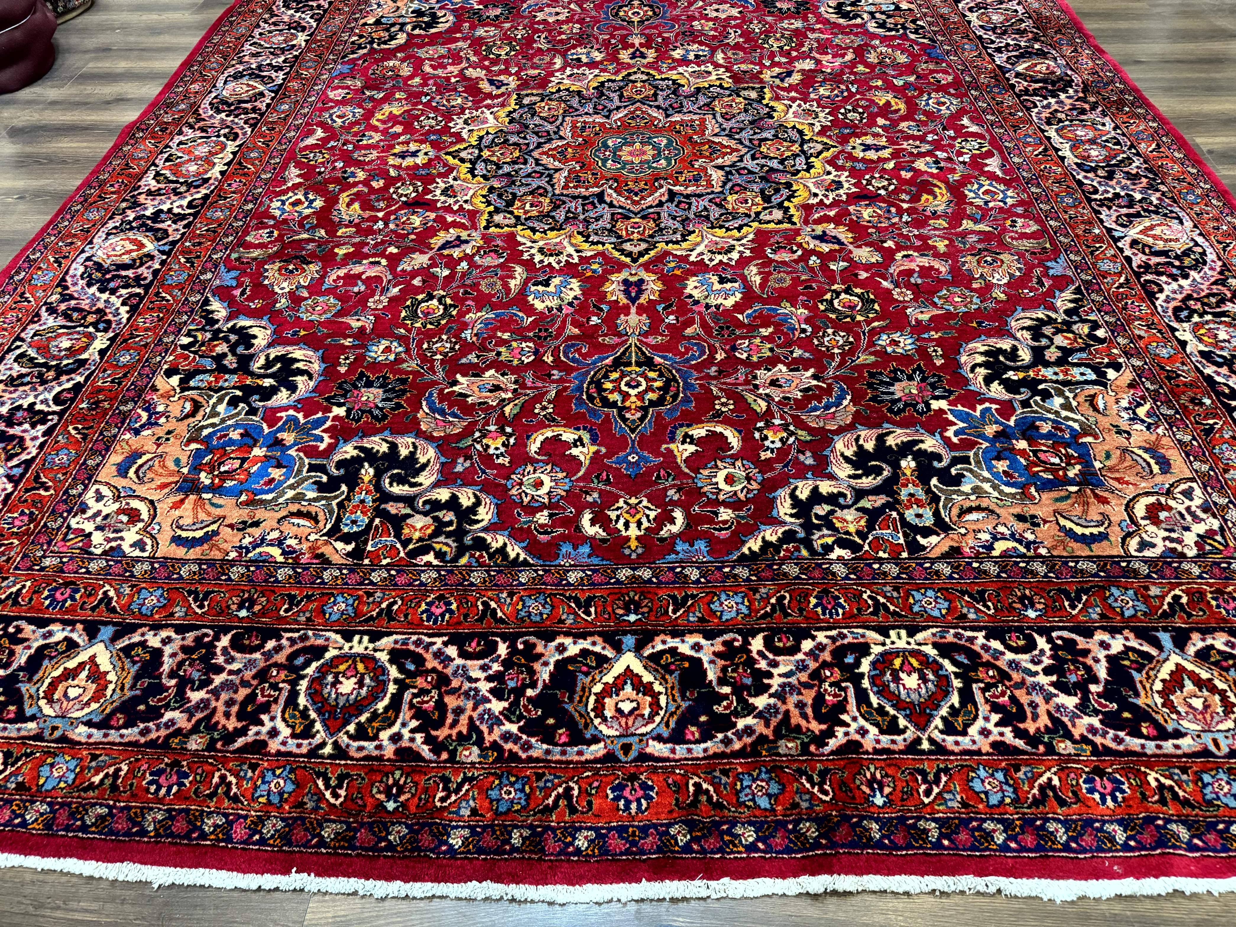 Red Persian Mashad Rug 10x13 - Floral Medallion Signed By Masterweaver - Image 6