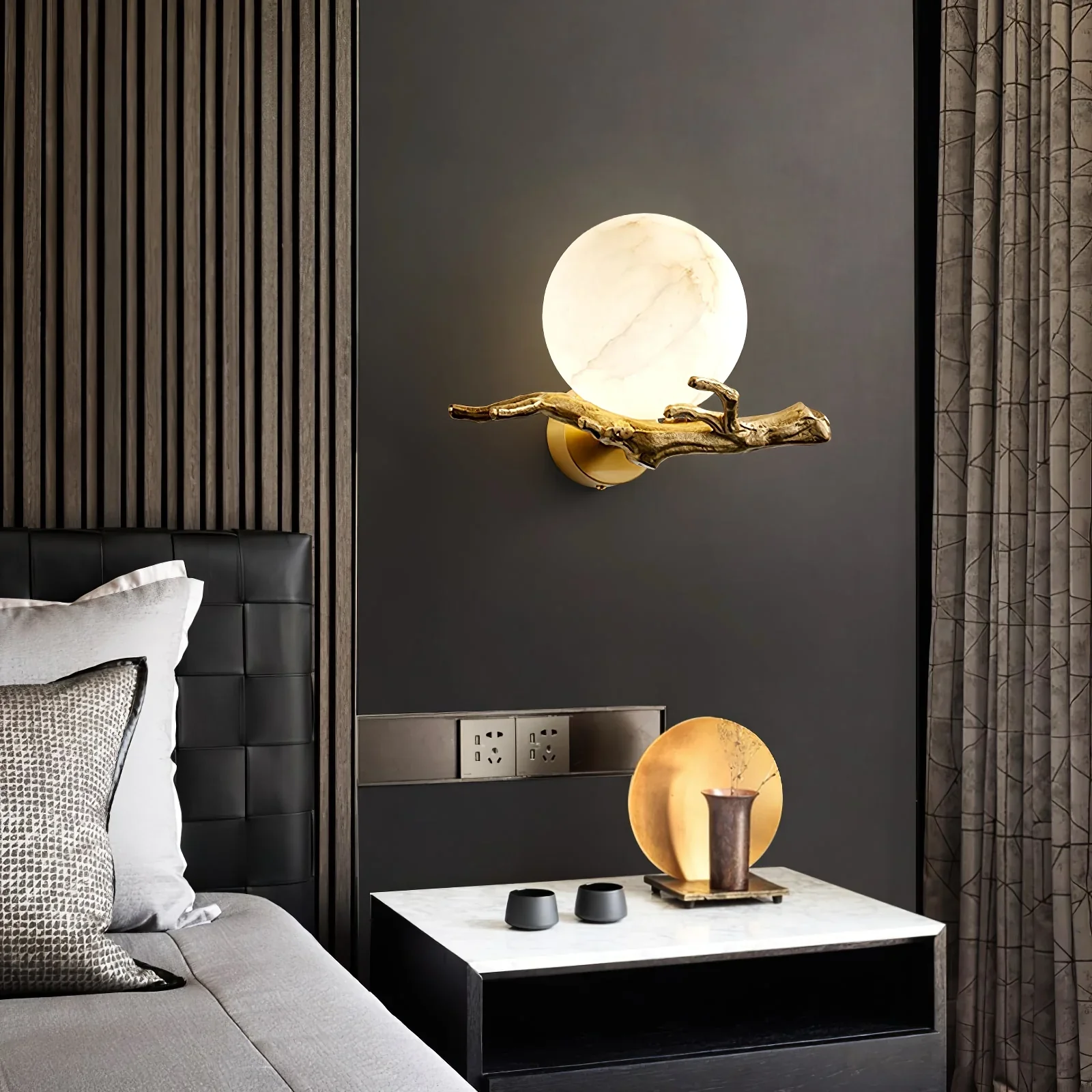Retro Twigs Round Alabaster Wall Lamp - Image 6