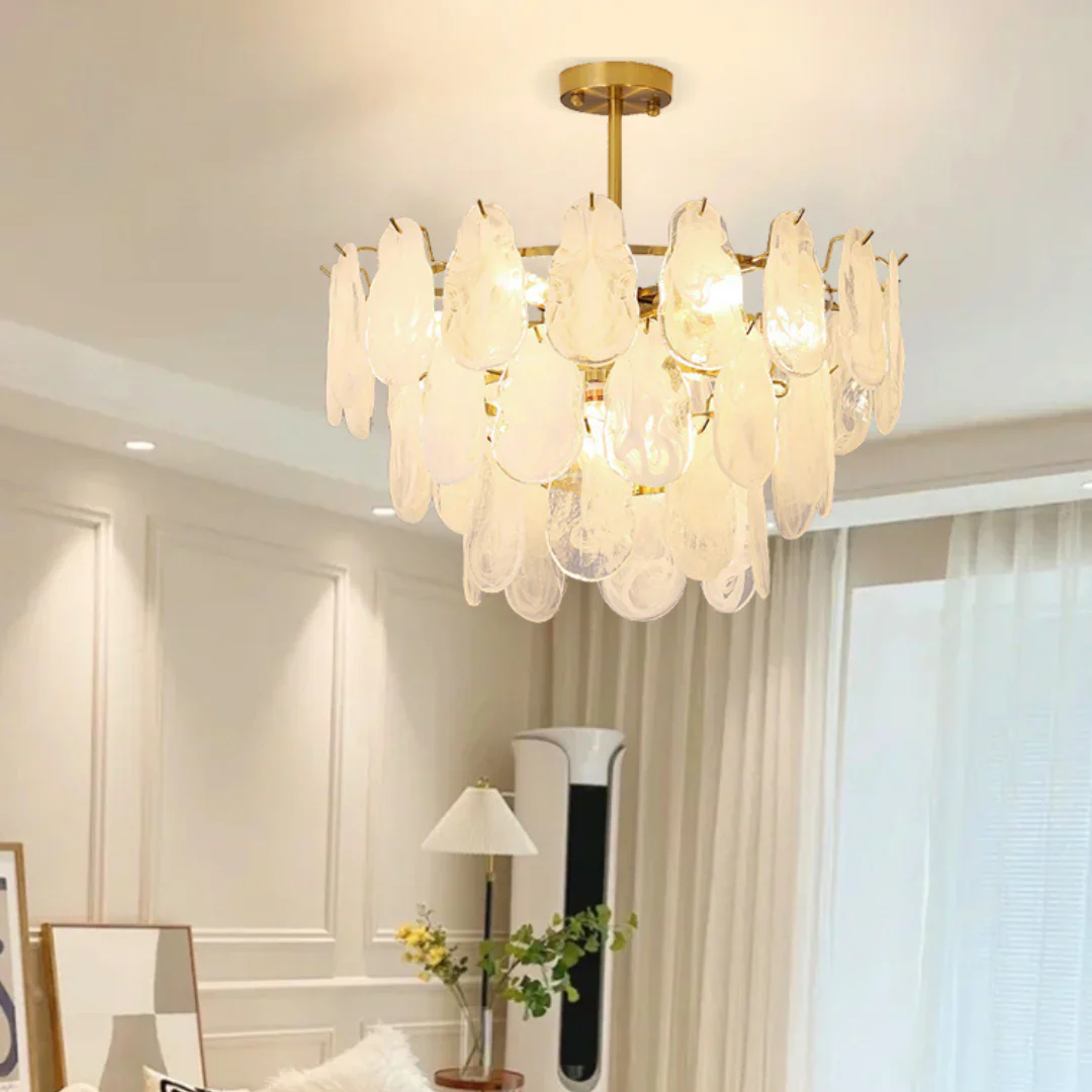 Round Cloud Glass Brass Chandelier - Image 4