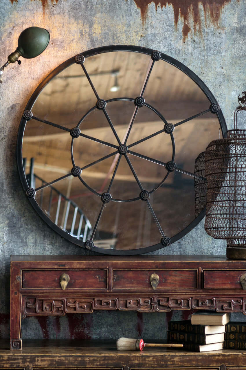 Round Industrial Grid Wall Mirror - Image 2
