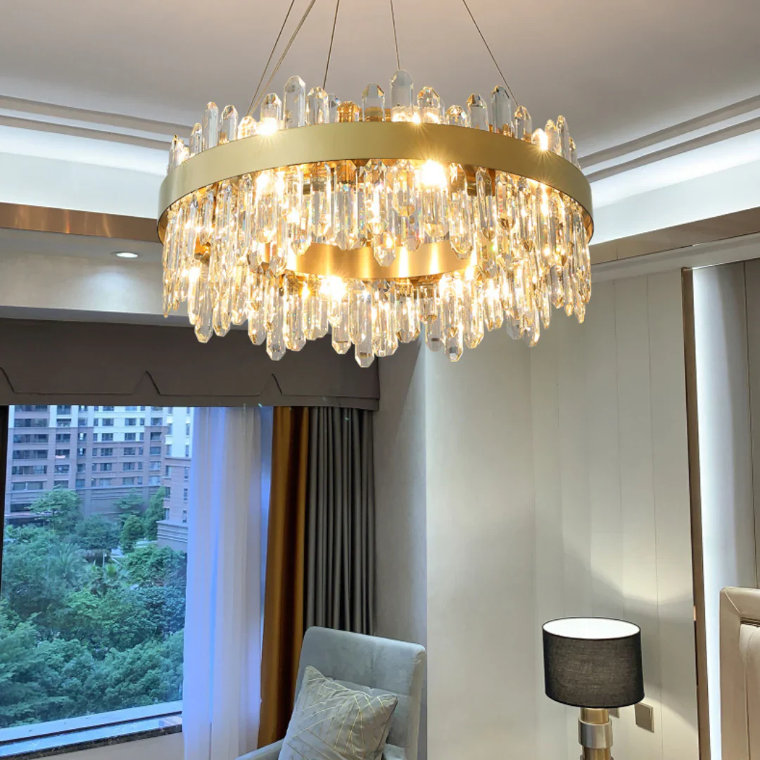 Round Luxury Crystal Column Chandelier - Image 15