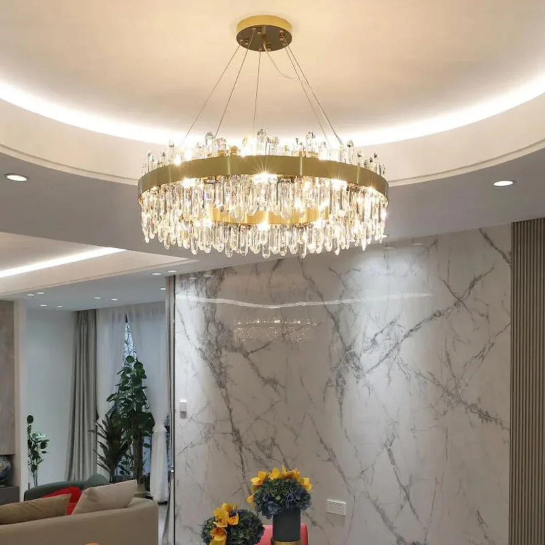 Round Luxury Crystal Column Chandelier - Image 6
