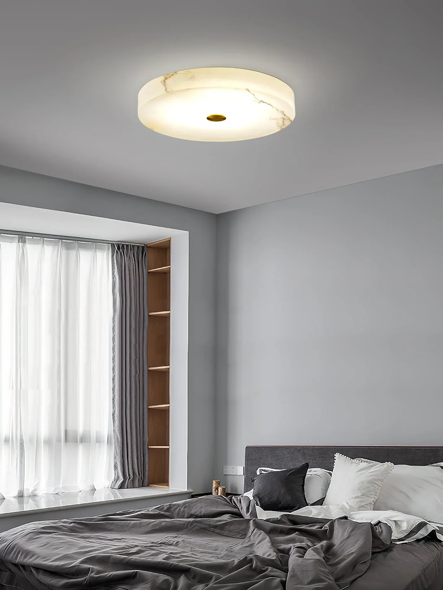 Round Sophie White Alabaster Ceiling Lamp - Image 4