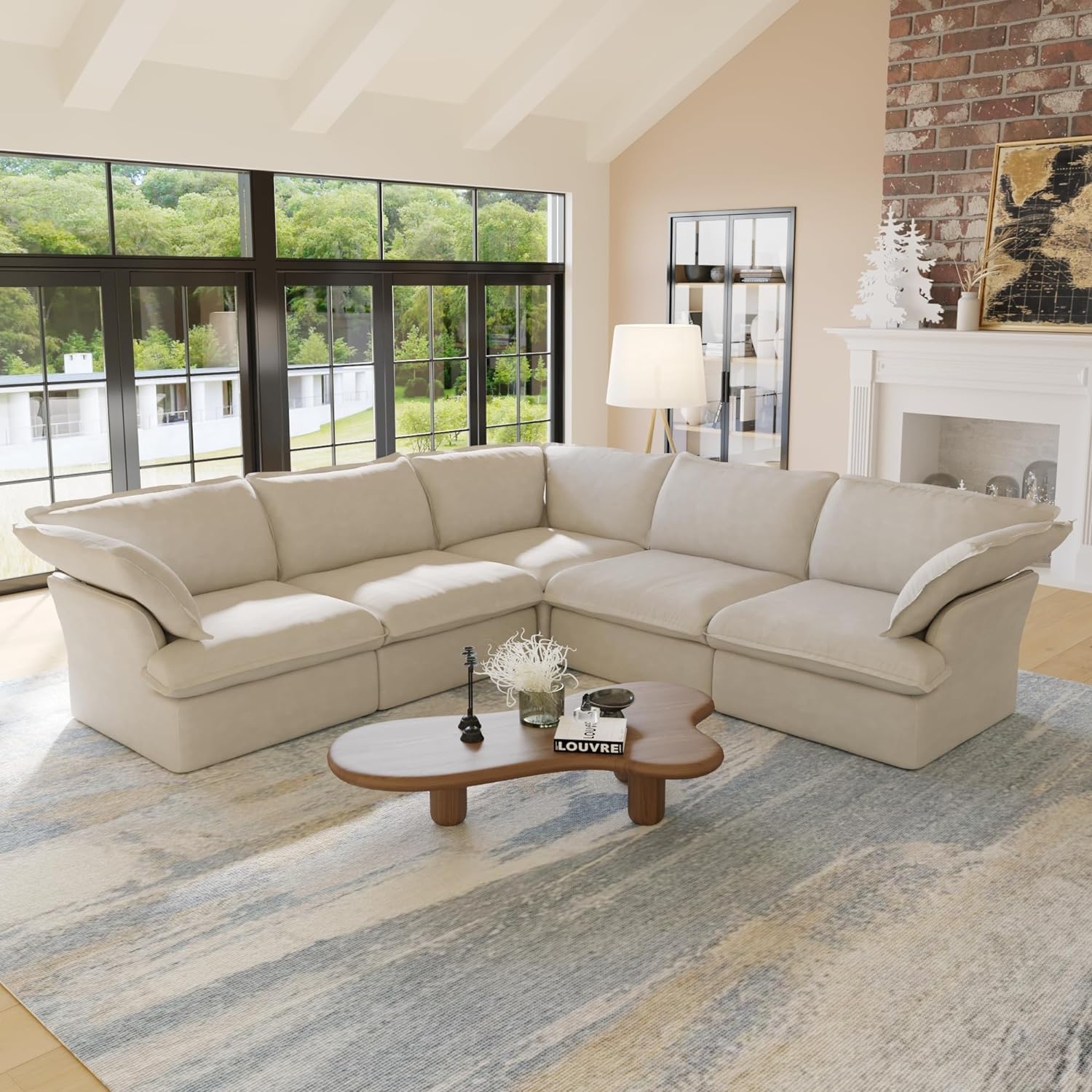 Sabi Modular Boucle Cloud Sofa - Beige - 5-Seater Corner Sectional (V-Shaped) - Image 3