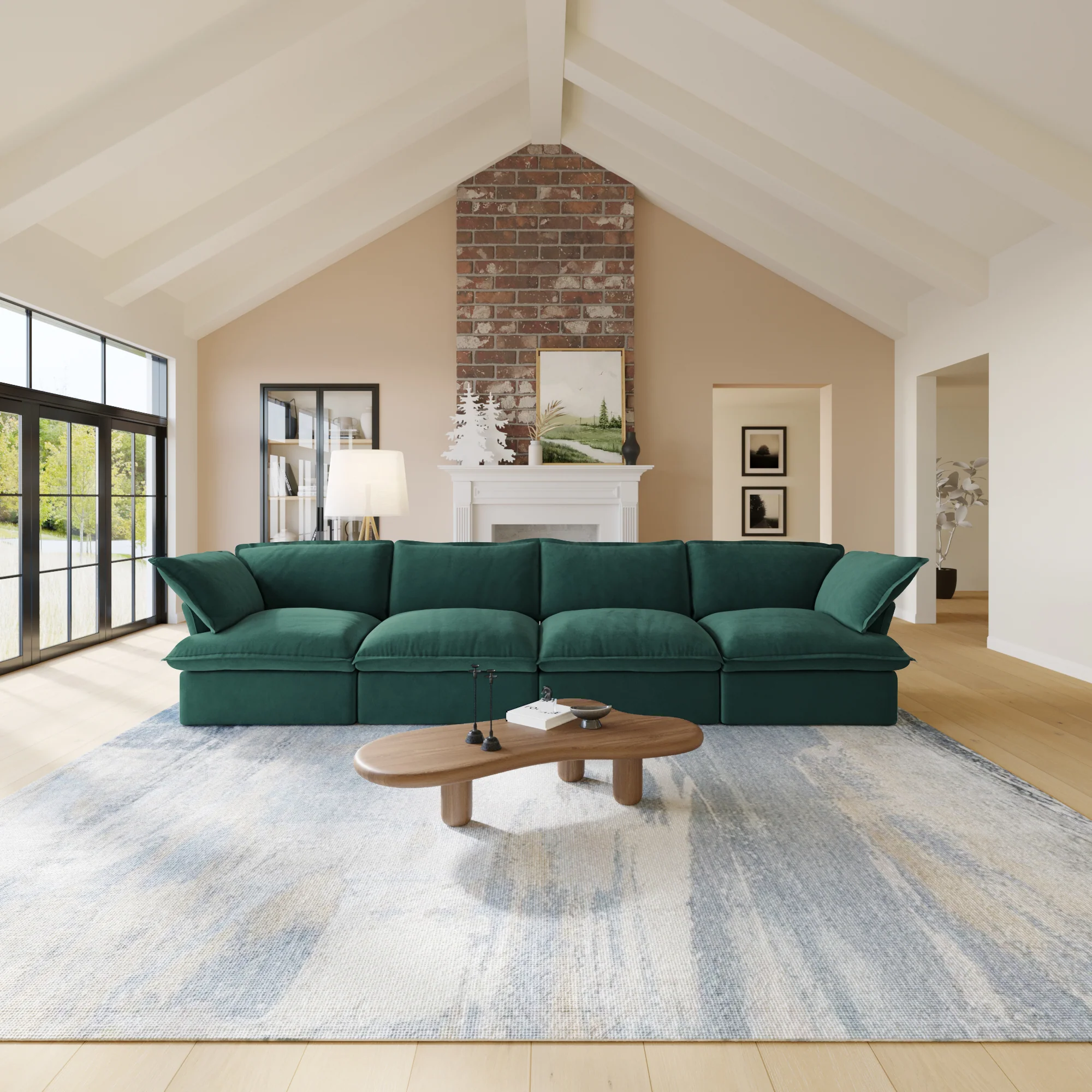 Sabi Modular Boucle Cloud Sofa - Green - 4-Seater Sofa