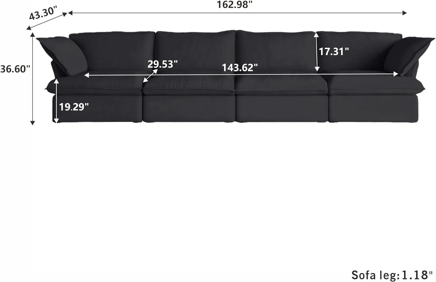Sabi Modular Boucle Cloud Sofa - Obsidian Black - 4-Seater Sofa - Image 9