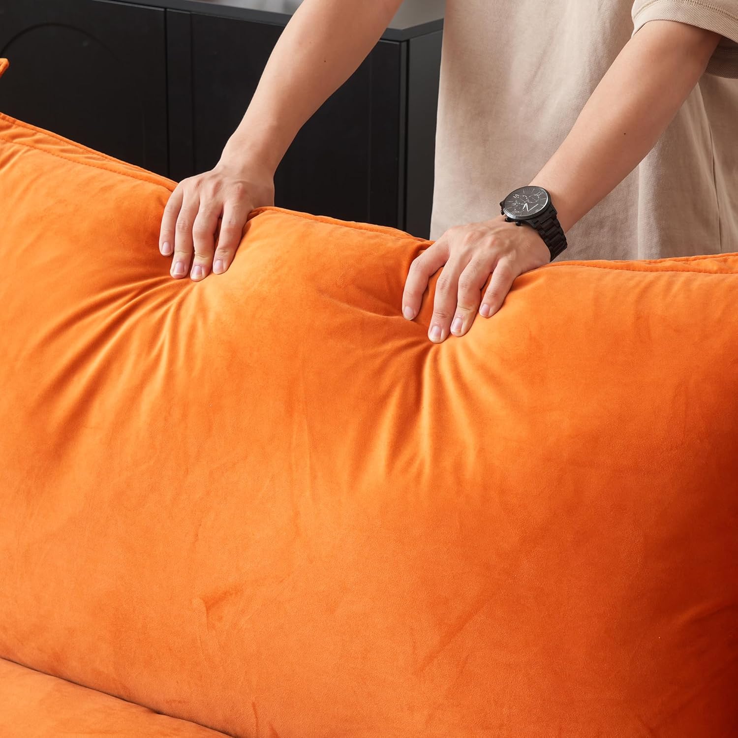 Sabi Modular Boucle Cloud Sofa - Orange - 4-Seater Sectional Sofa with 2 Ottomans - Image 2
