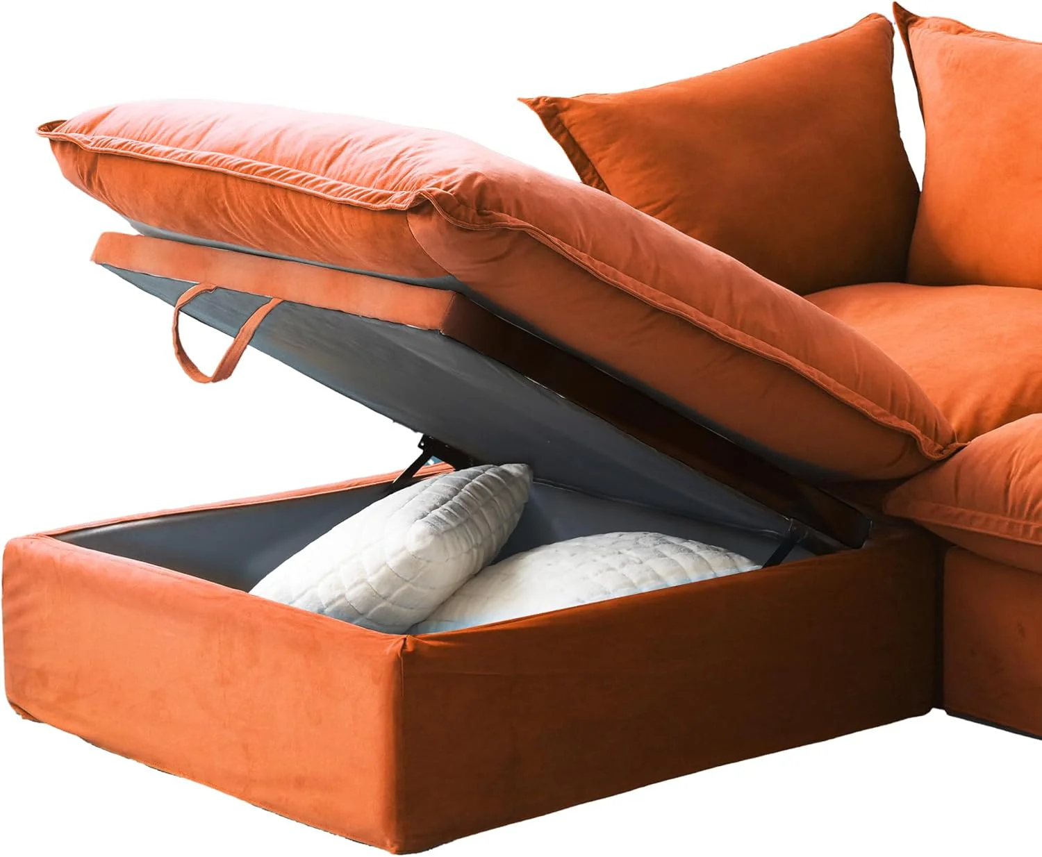 Sabi Modular Boucle Cloud Sofa - Orange - 4-Seater Sectional Sofa with Ottoman - Image 3