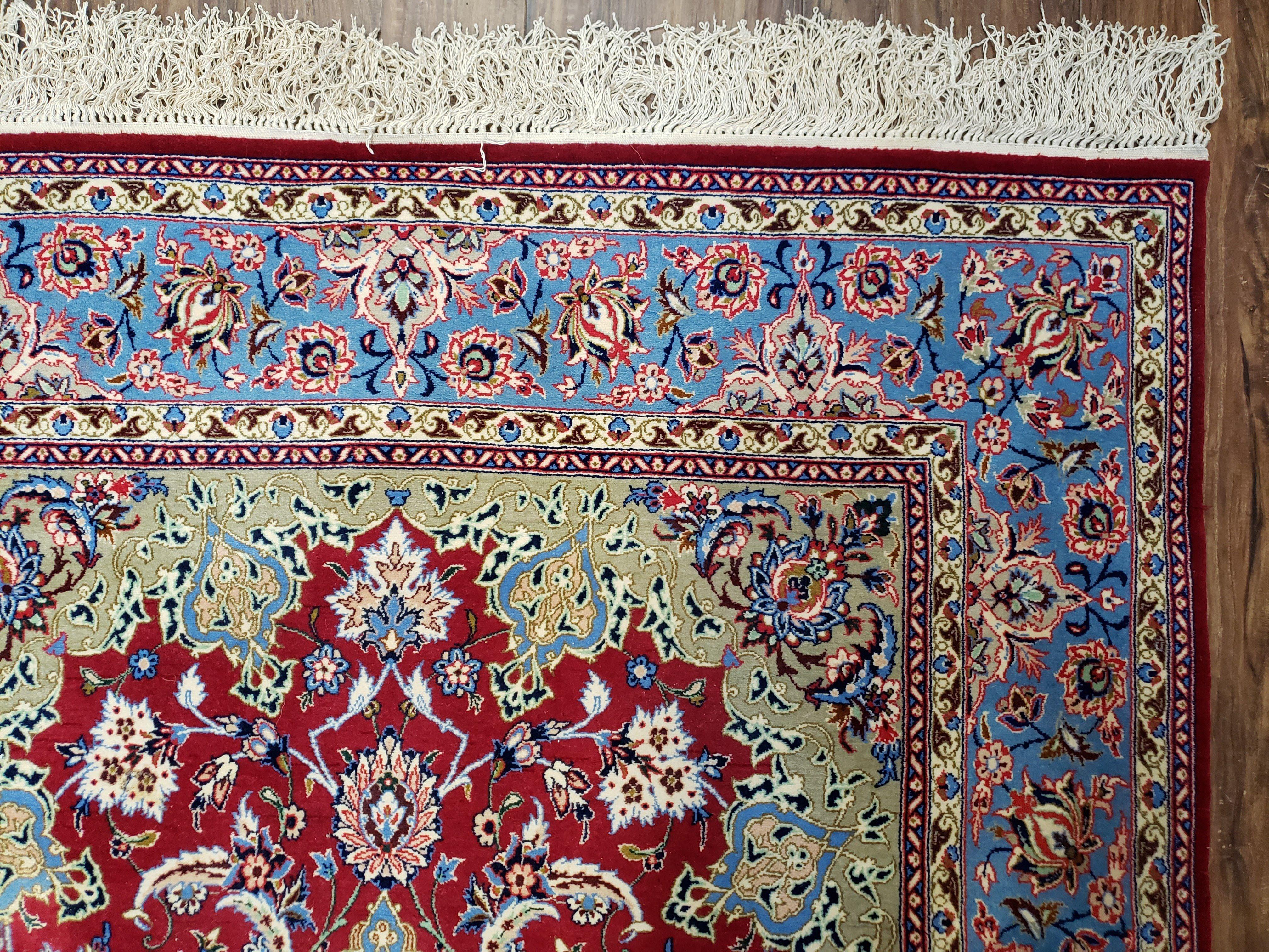 Semi Antique Persian Isfahan Rug, Kork Wool on Silk Foundation, Red & Blue, Top Quality, 3'6" x 5' 6" - Image 4