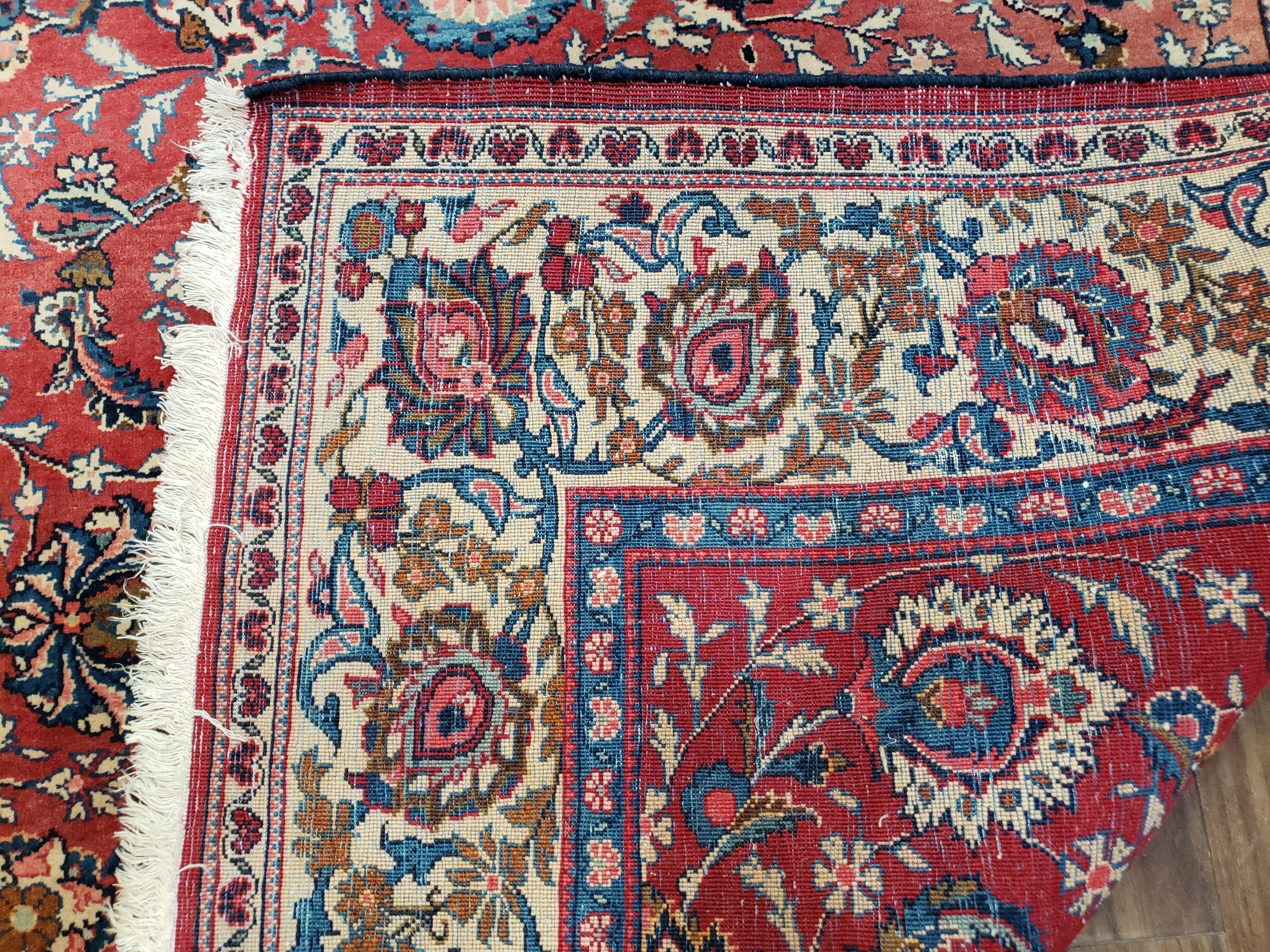 Semi Antique Persian Kashan Rug, Red & Beige, Hand-Knotted, Wool, 4'7" x 6' 6", Pair B - Image 10
