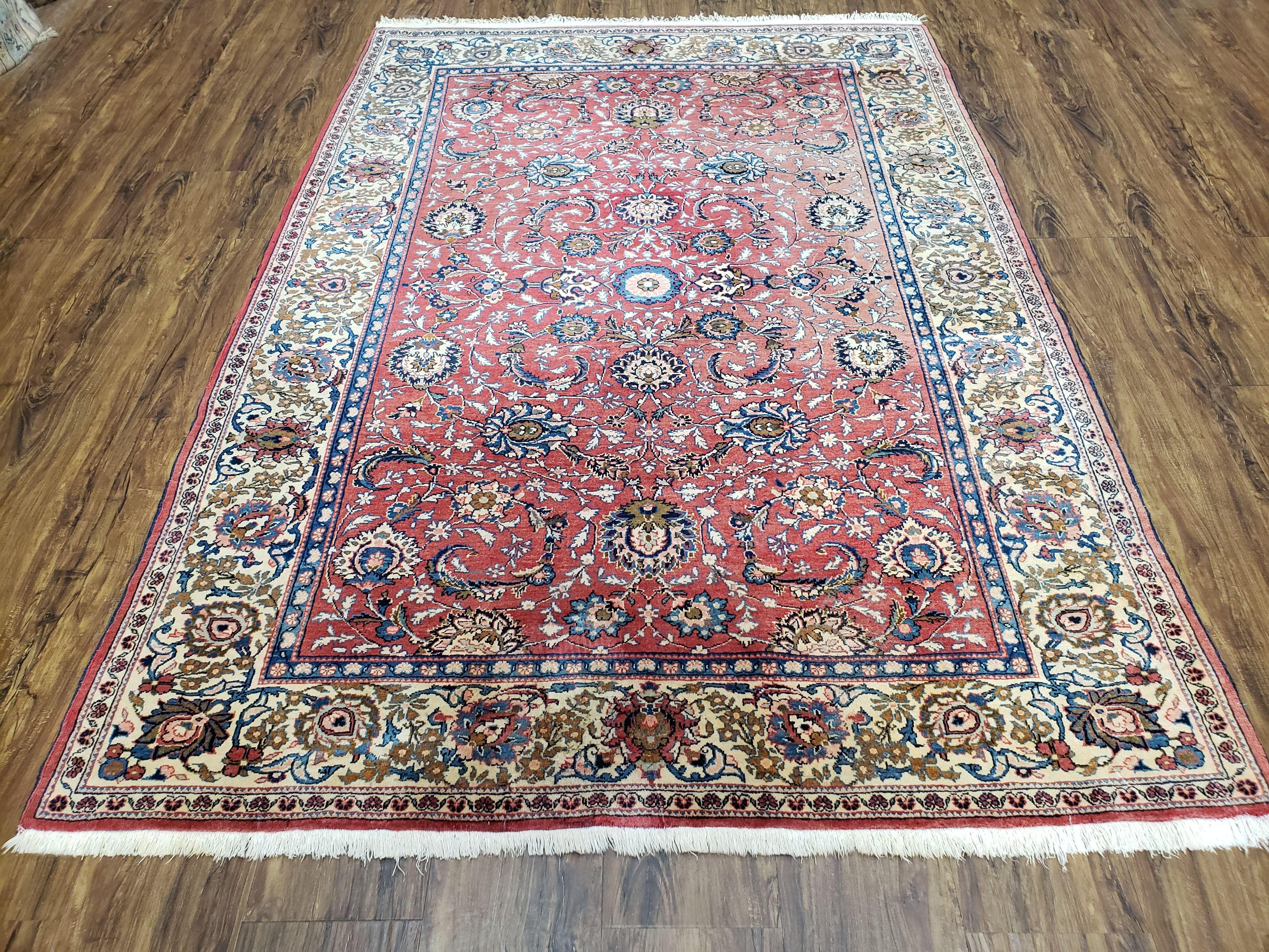 Semi Antique Persian Kashan Rug, Red & Beige, Hand-Knotted, Wool, 4'7" x 6' 6", Pair B - Image 11