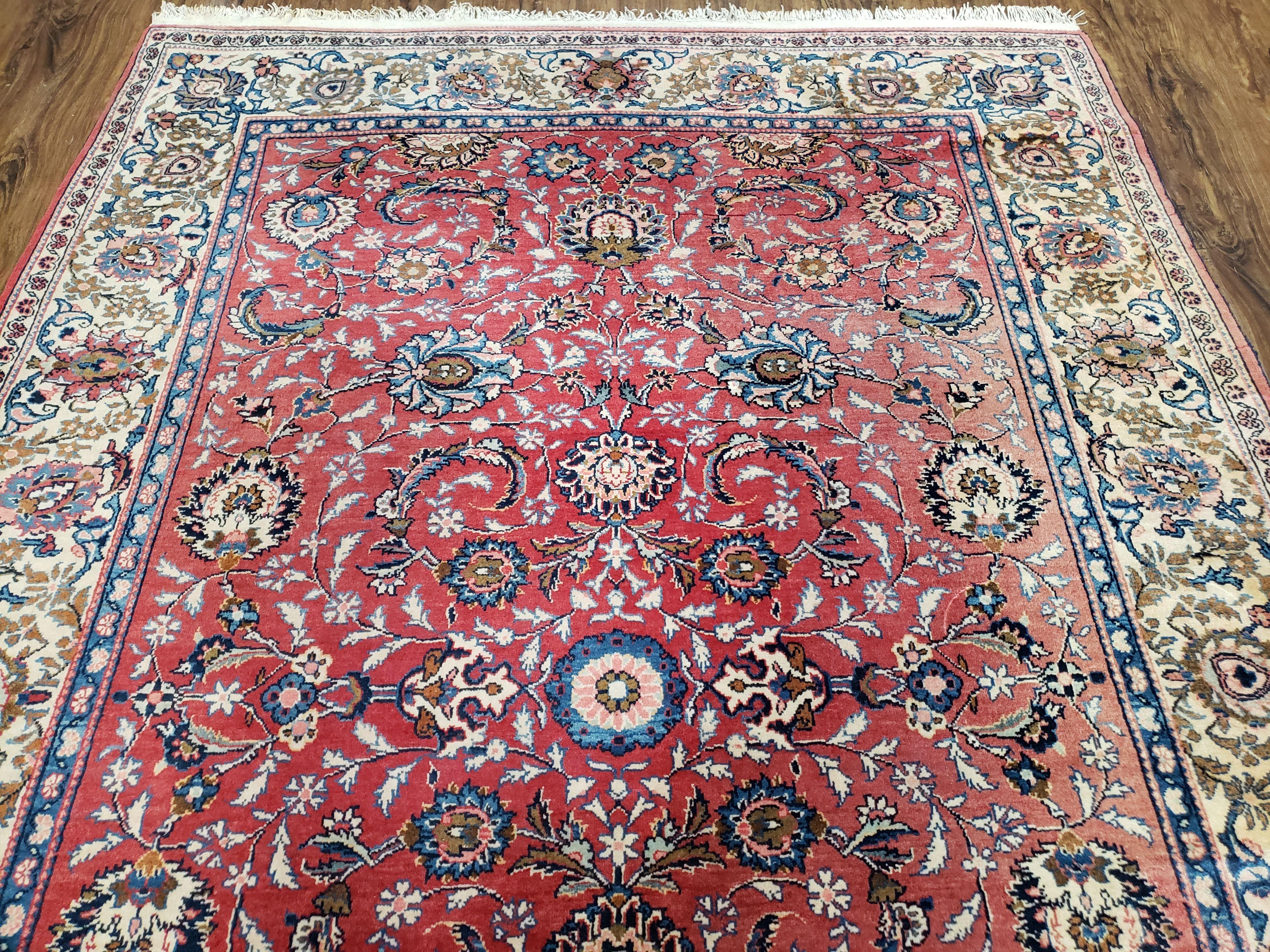 Semi Antique Persian Kashan Rug, Red & Beige, Hand-Knotted, Wool, 4'7" x 6' 6", Pair B - Image 12