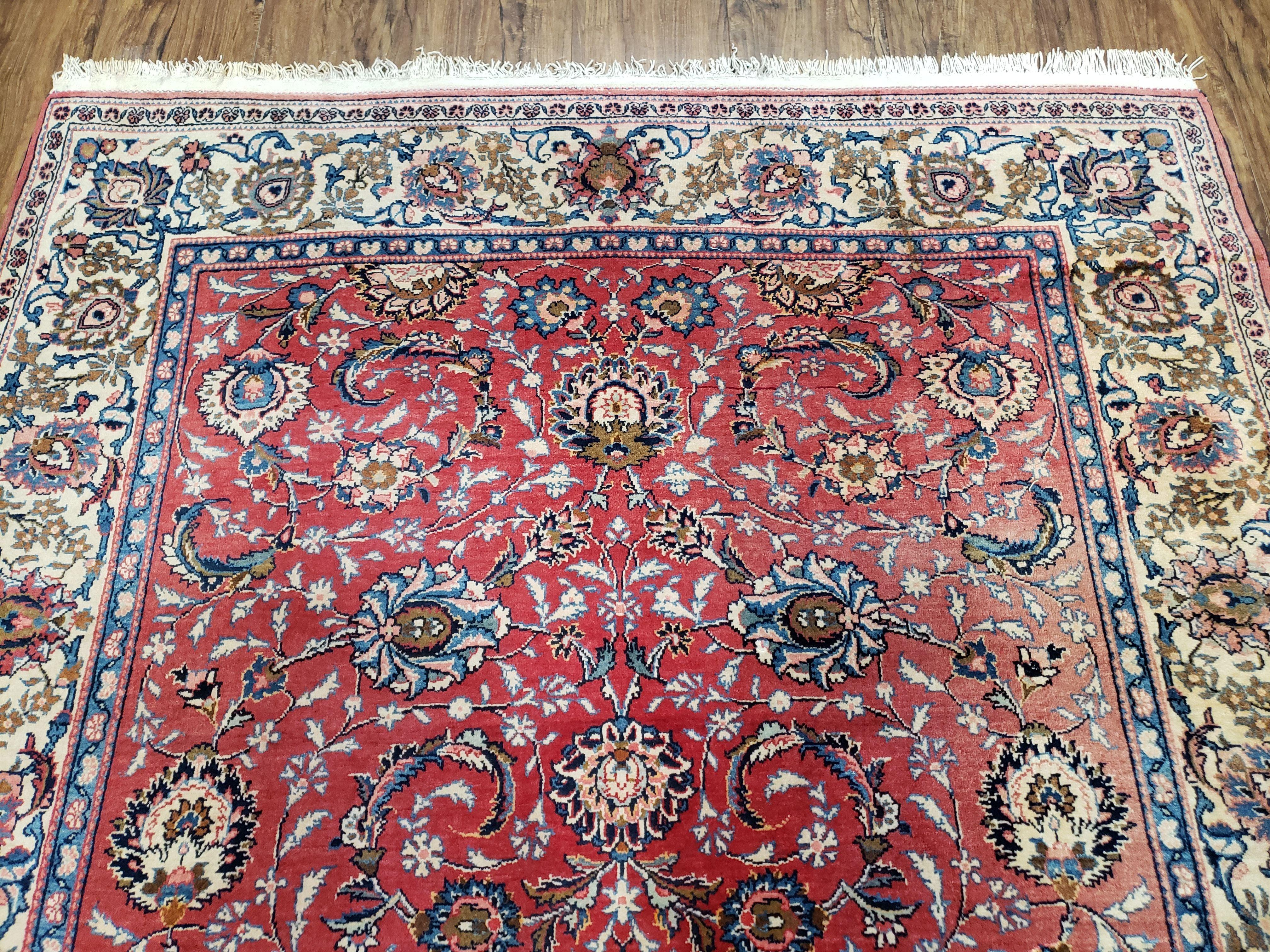 Semi Antique Persian Kashan Rug, Red & Beige, Hand-Knotted, Wool, 4'7" x 6' 6", Pair B - Image 2