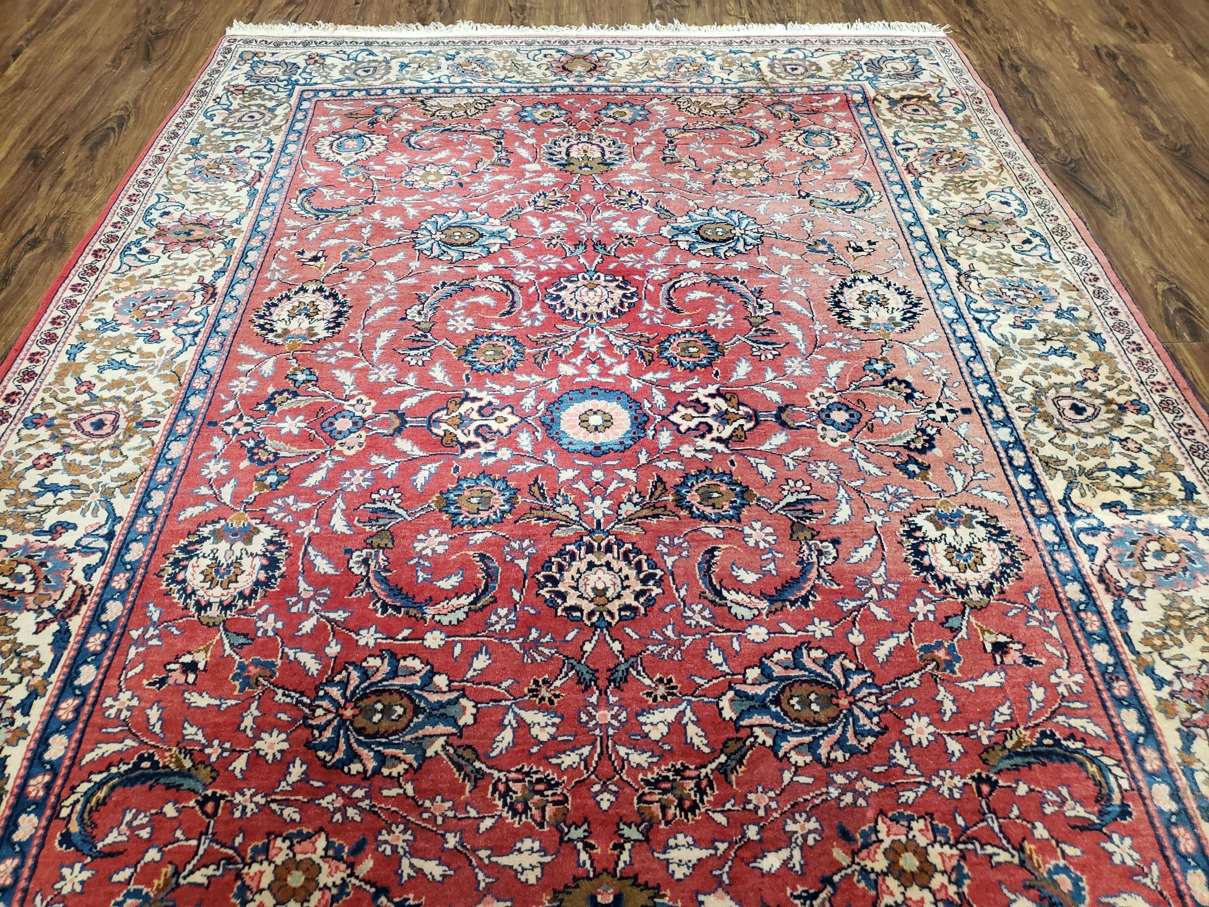 Semi Antique Persian Kashan Rug, Red & Beige, Hand-Knotted, Wool, 4'7" x 6' 6", Pair B - Image 4