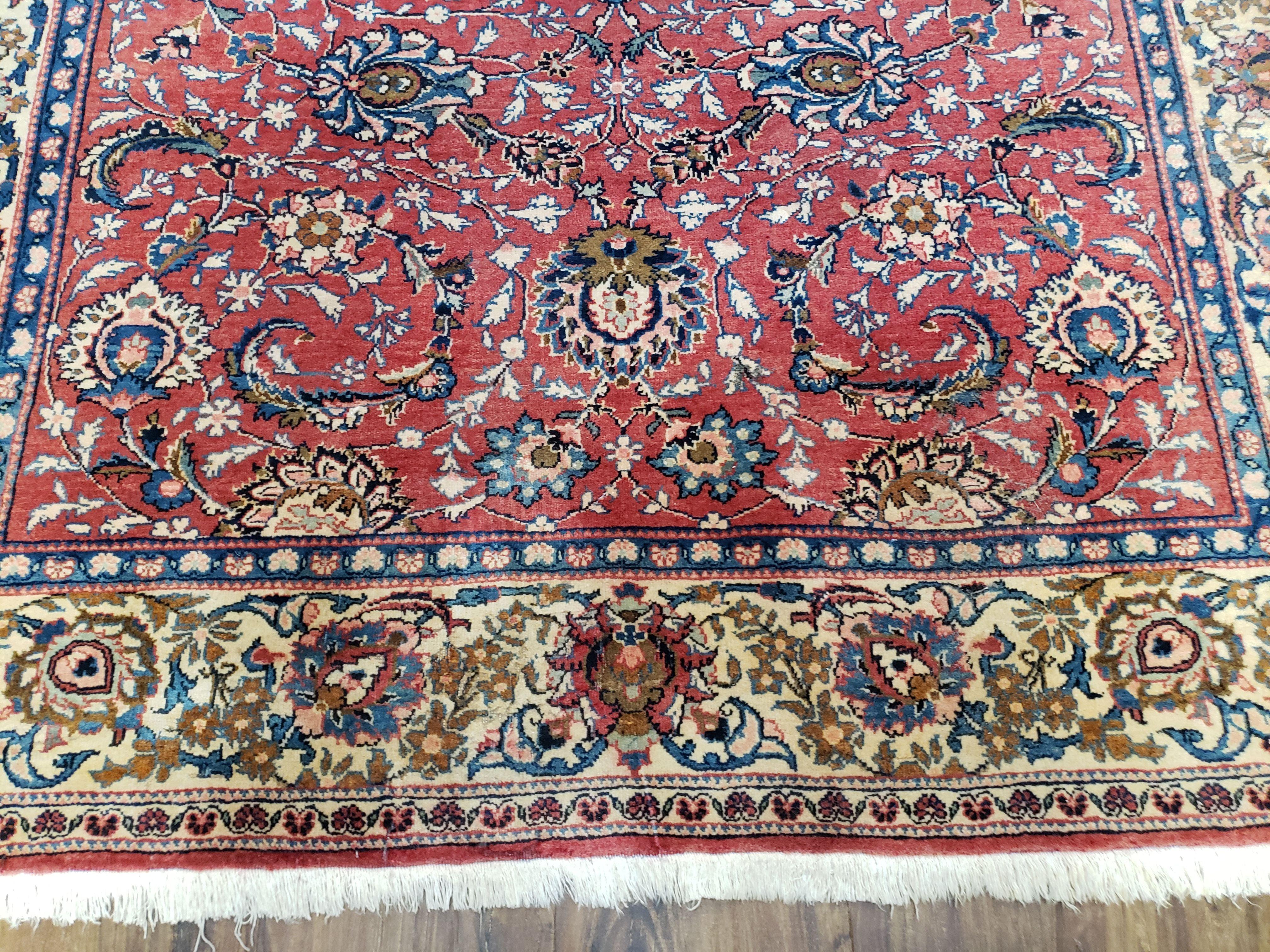 Semi Antique Persian Kashan Rug, Red & Beige, Hand-Knotted, Wool, 4'7" x 6' 6", Pair B - Image 5
