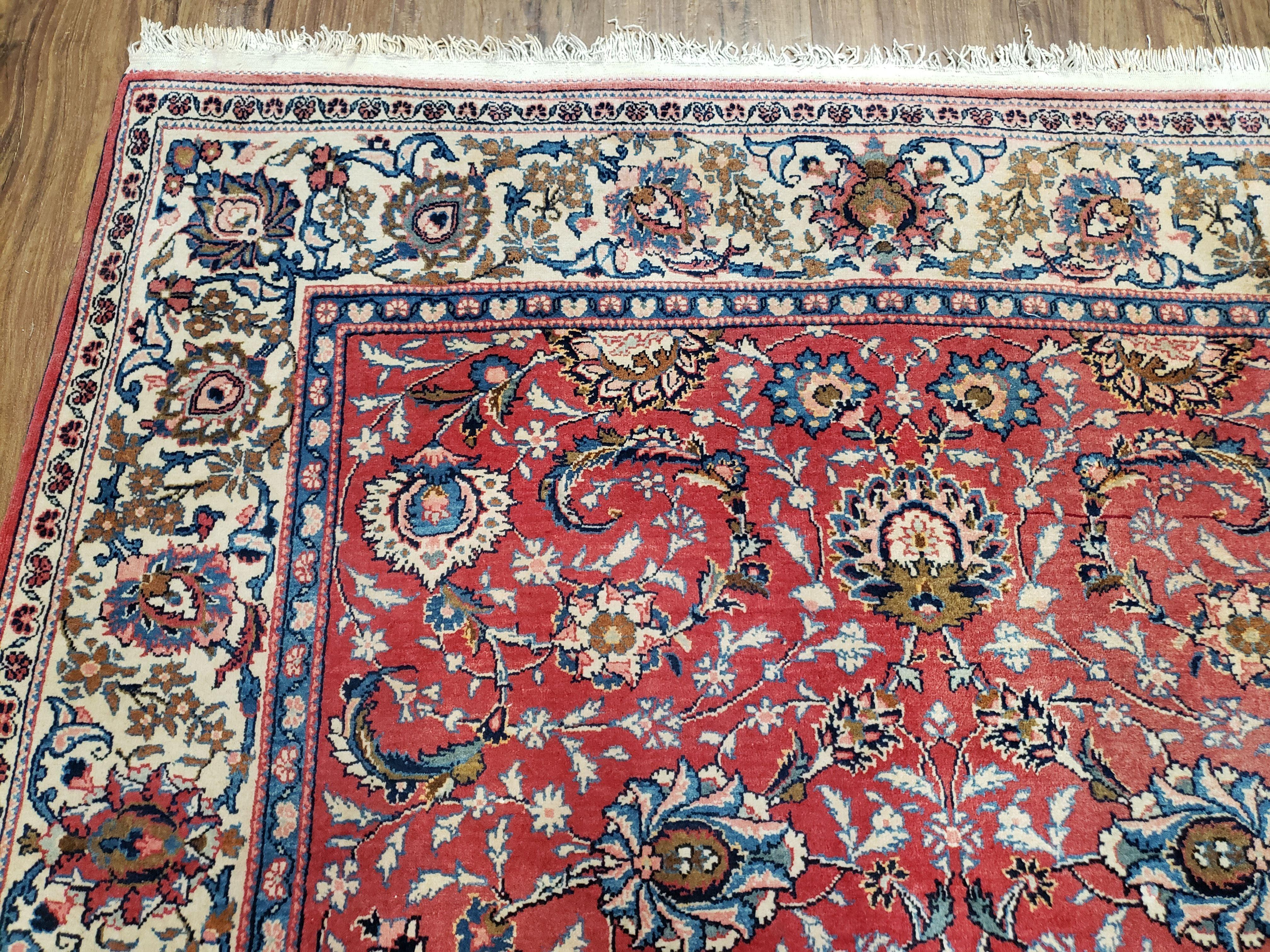 Semi Antique Persian Kashan Rug, Red & Beige, Hand-Knotted, Wool, 4'7" x 6' 6", Pair B - Image 6