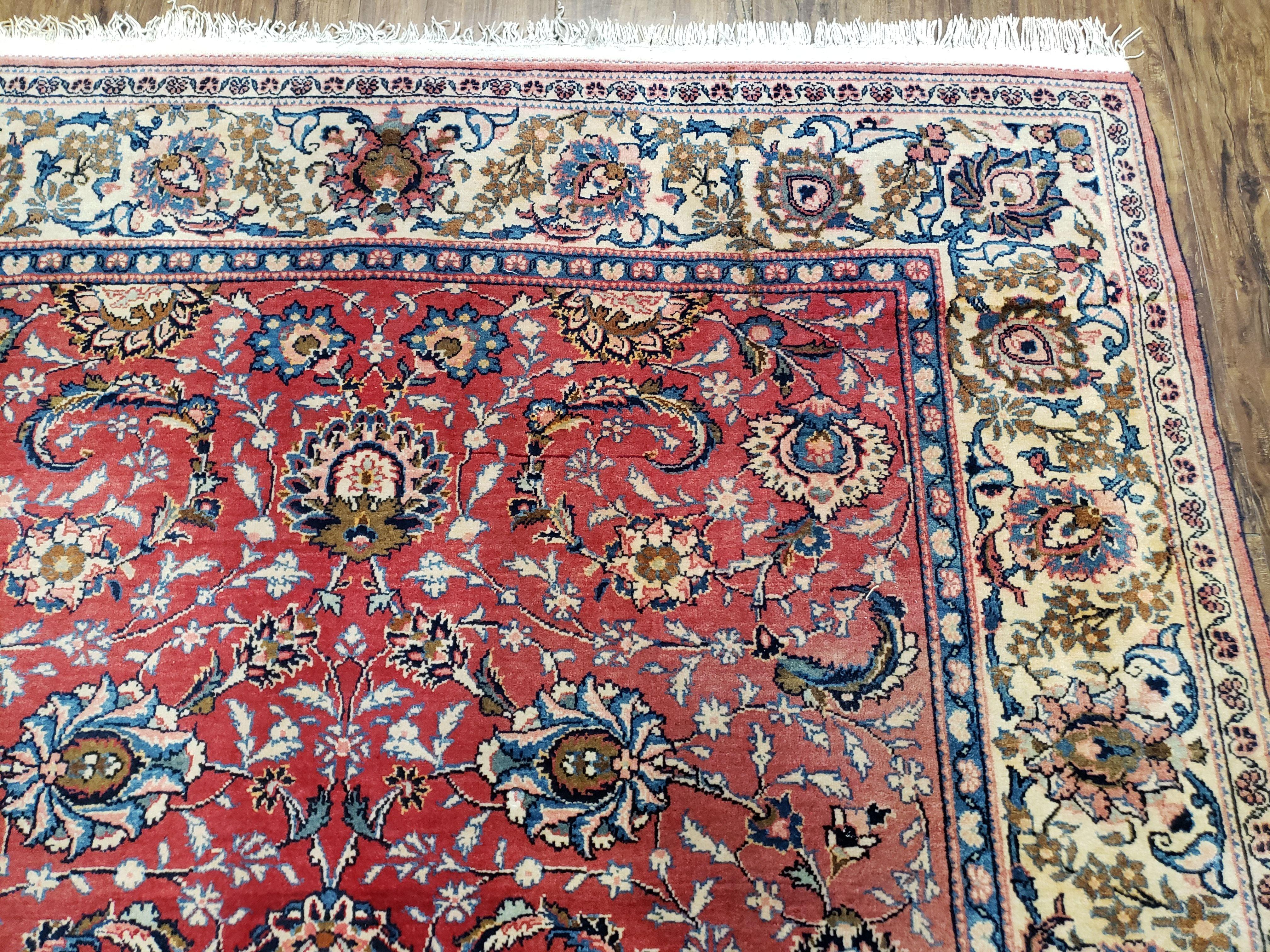 Semi Antique Persian Kashan Rug, Red & Beige, Hand-Knotted, Wool, 4'7" x 6' 6", Pair B - Image 7