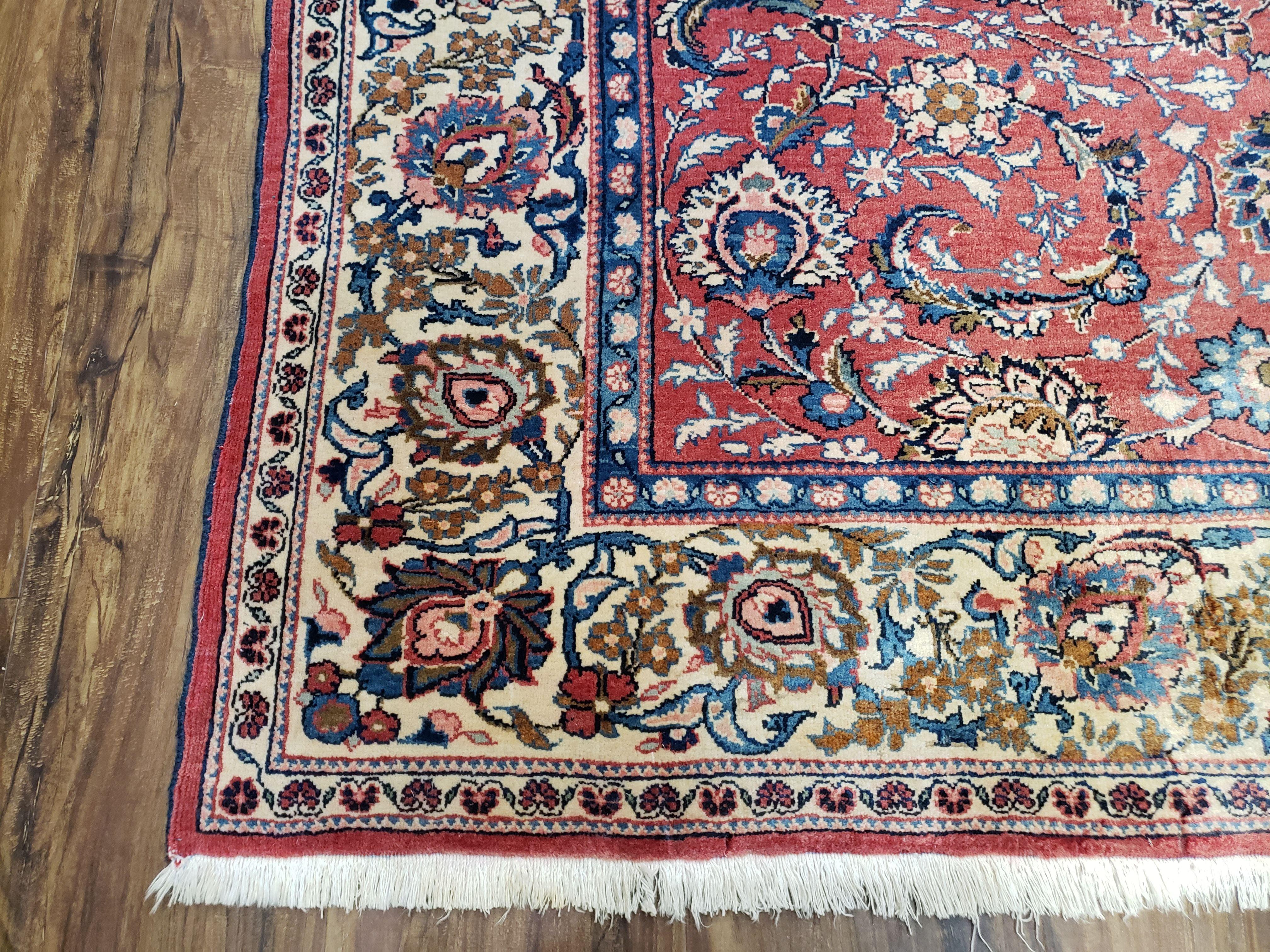 Semi Antique Persian Kashan Rug, Red & Beige, Hand-Knotted, Wool, 4'7" x 6' 6", Pair B - Image 8