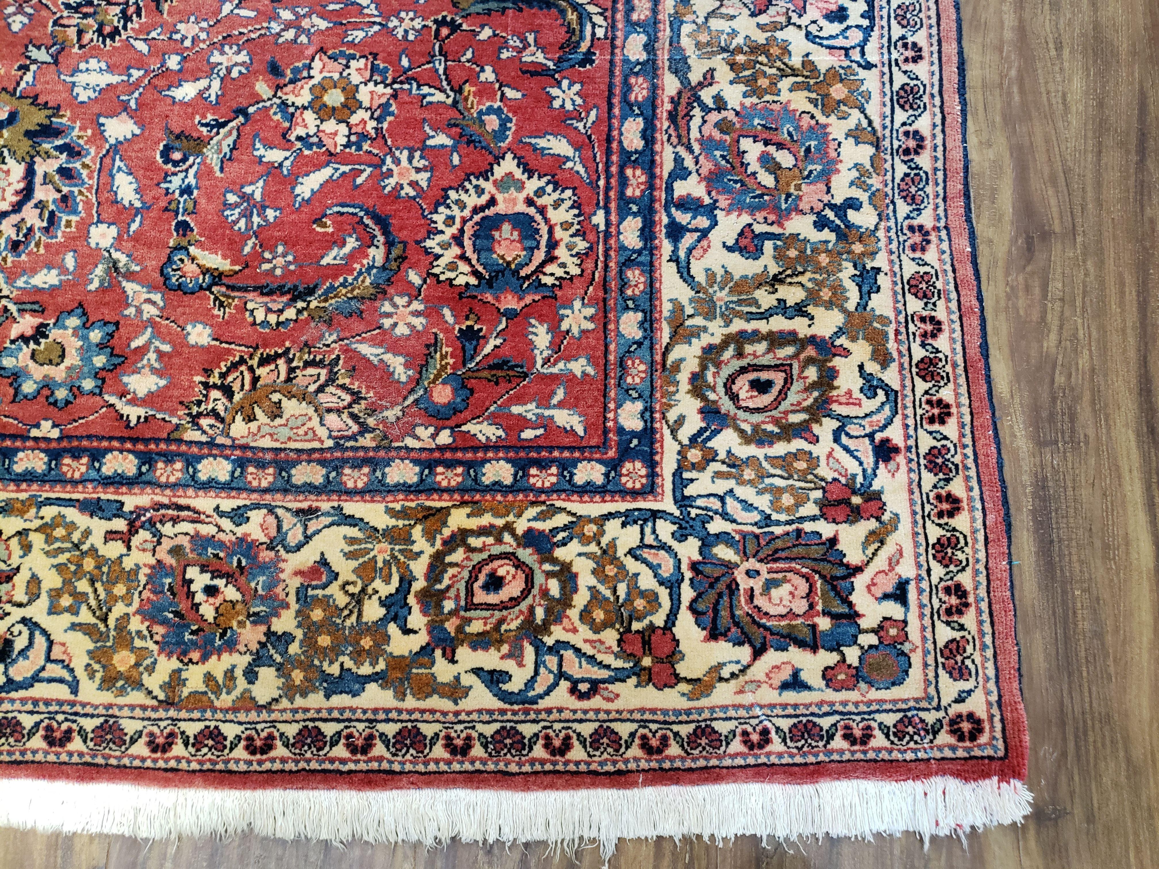 Semi Antique Persian Kashan Rug, Red & Beige, Hand-Knotted, Wool, 4'7" x 6' 6", Pair B - Image 9