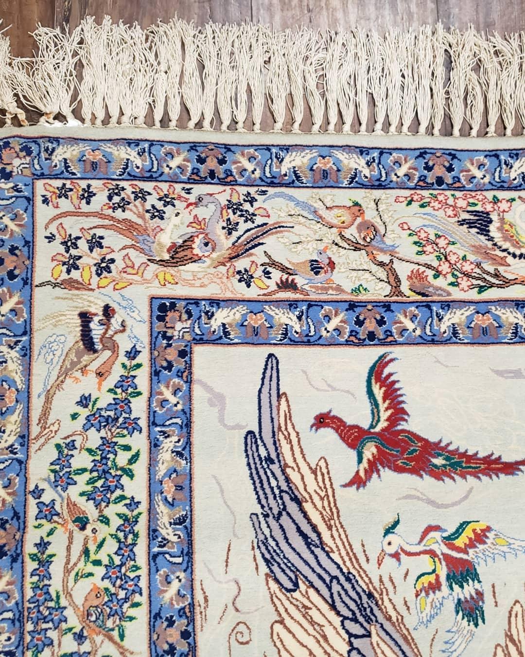 Semi Antique Persian Pictorial Rug 3'6" x 6", Angel Speaking to Prophet, Kork Wool on Silk Foundation, Detailed, Animals, Poetry, Wall Hanging Rug - Image 4