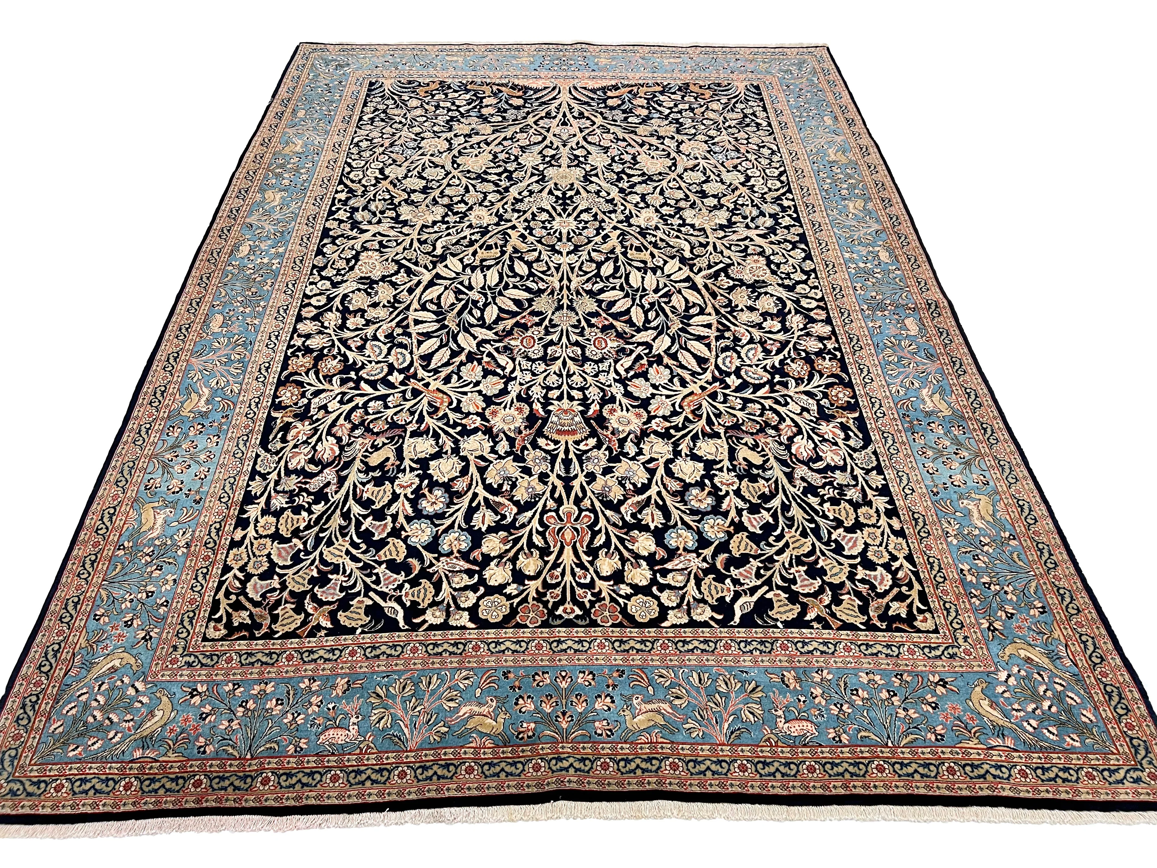 Semi-Antique Qom-Tree of life (8'00" x 11'04") navy/lt.blue - Image 10