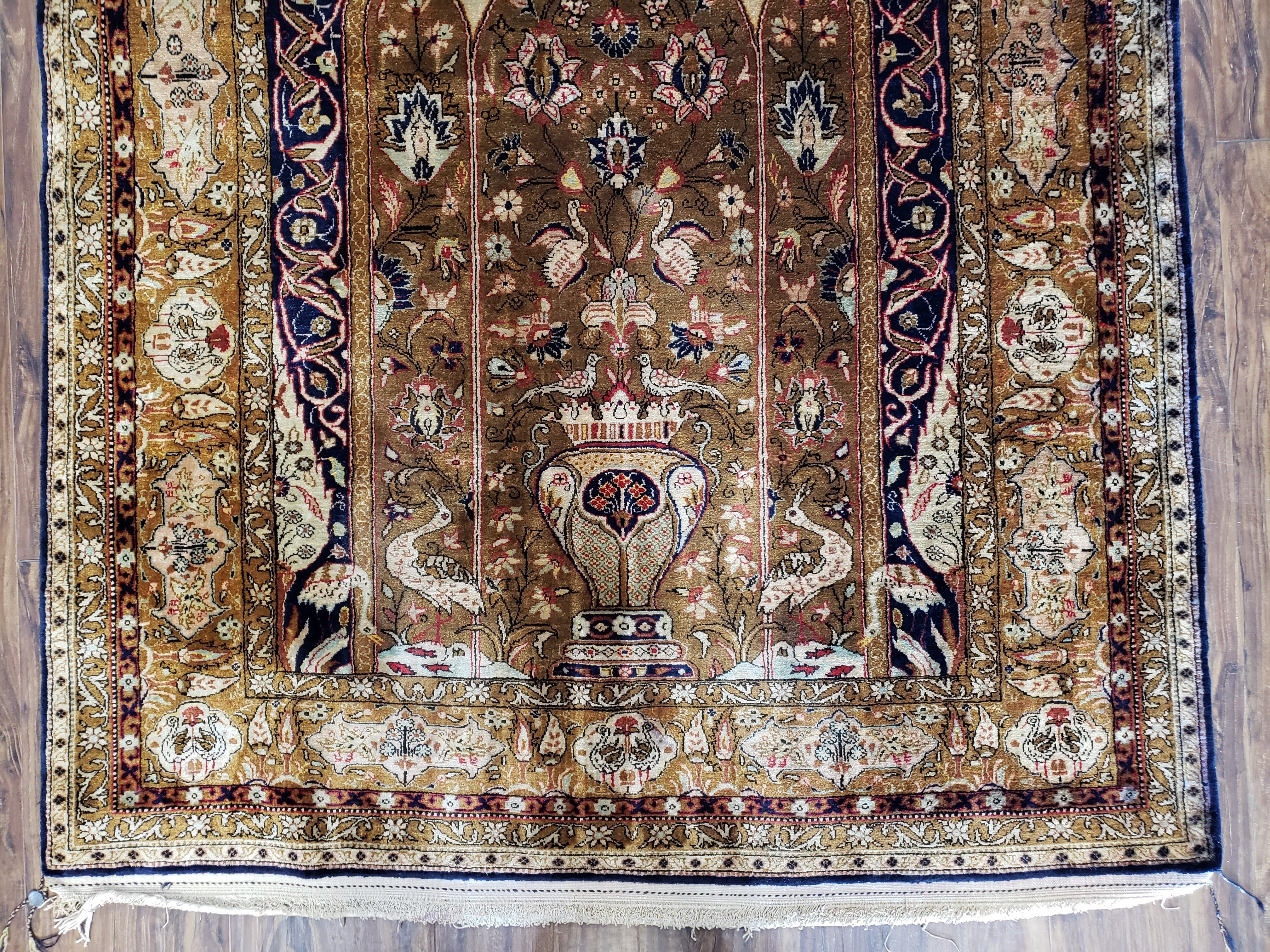 Semi Antique Persian Qum Silk Prayer Rug, Silk, Hand-Knotted, 3'6" x 5' - Image 12